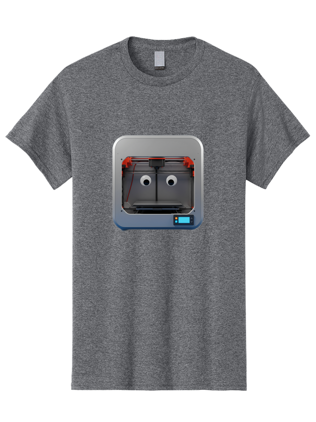 3D-Printer-27 Men'S Graphic Tee, 100% Cotton, Comfortable Casual Summer Wear, Machine Washable, 3D Printing Technology, Additive Manufacturing, Digital Fabrication, Printer Interior, Gray Metal Frame, Orange Accents, Control Panel, Baa021 27