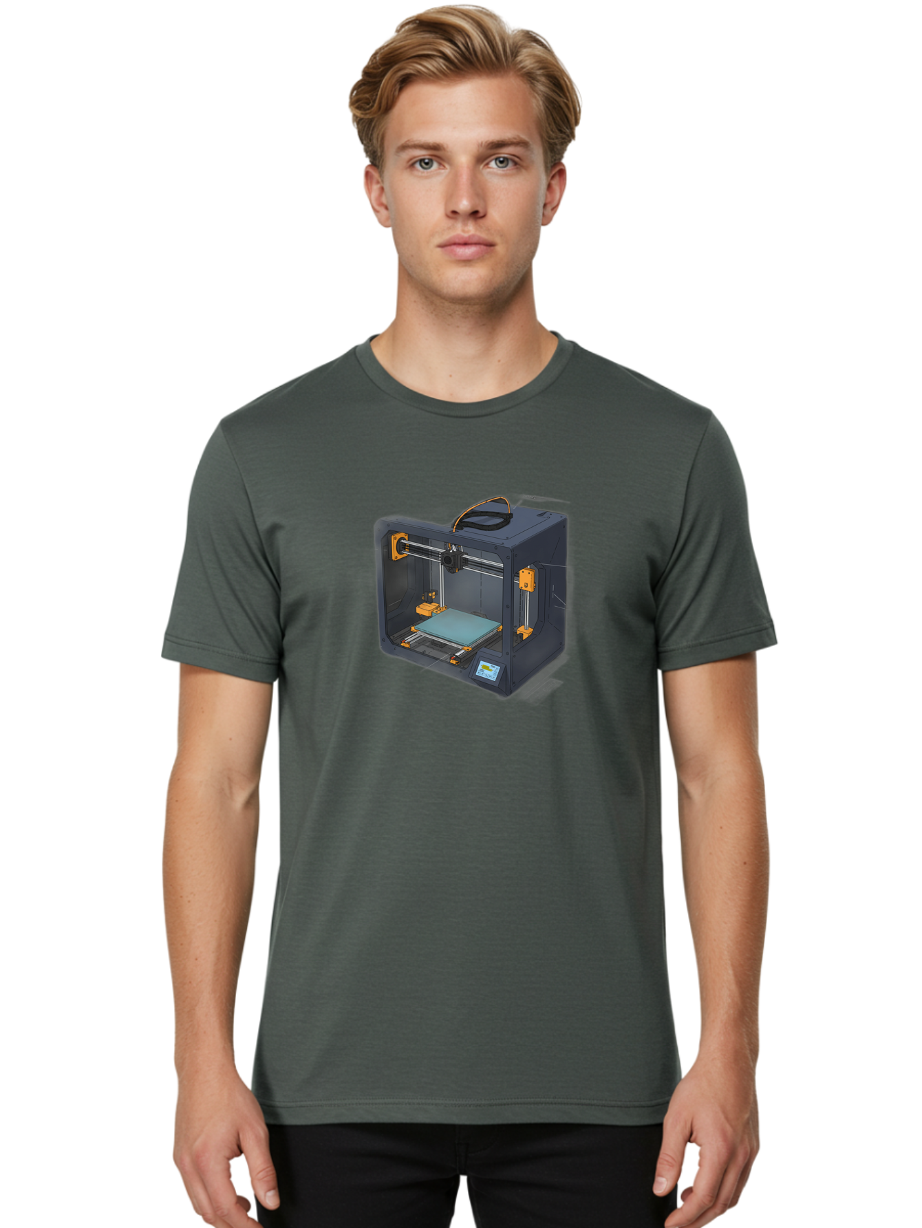 3D-Printer-3 Men'S Graphic Tee, 100% Cotton, Comfortable Casual Summer Wear, Machine Washable, 3D Printing Technology, Additive Manufacturing, Digital Fabrication, Rapid Prototyping, 3D Modeling, Futuristic Design, Innovative Machinery, Baa024 30