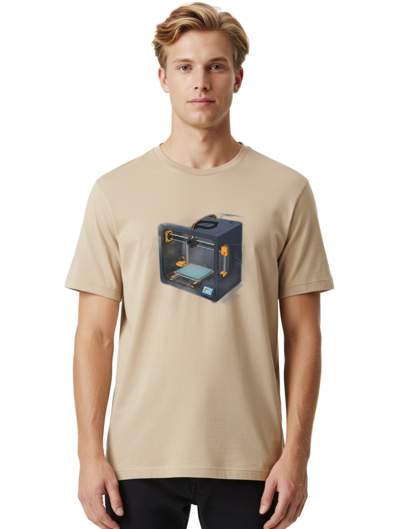 3D-Printer-3 Men'S Graphic Tee, 100% Cotton, Comfortable Casual Summer Wear, Machine Washable, 3D Printing Technology, Additive Manufacturing, Digital Fabrication, Rapid Prototyping, 3D Modeling, Futuristic Design, Innovative Machinery, Baa024 2