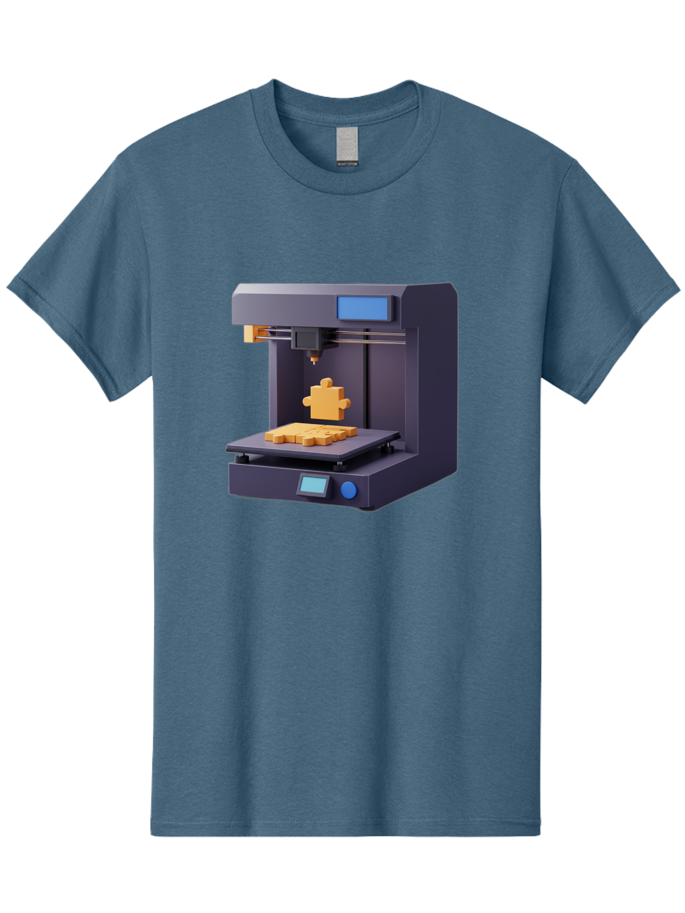 3D-Printer-30 Men'S Graphic Tee, 100% Cotton, Comfortable Casual Summer Wear, Machine Washable, 3D Printing Technology, Additive Manufacturing, Puzzle Piece Being Printed, Modern Machinery, Digital Fabrication, 3D Modeling, Yellow Plastic, Baa025 25