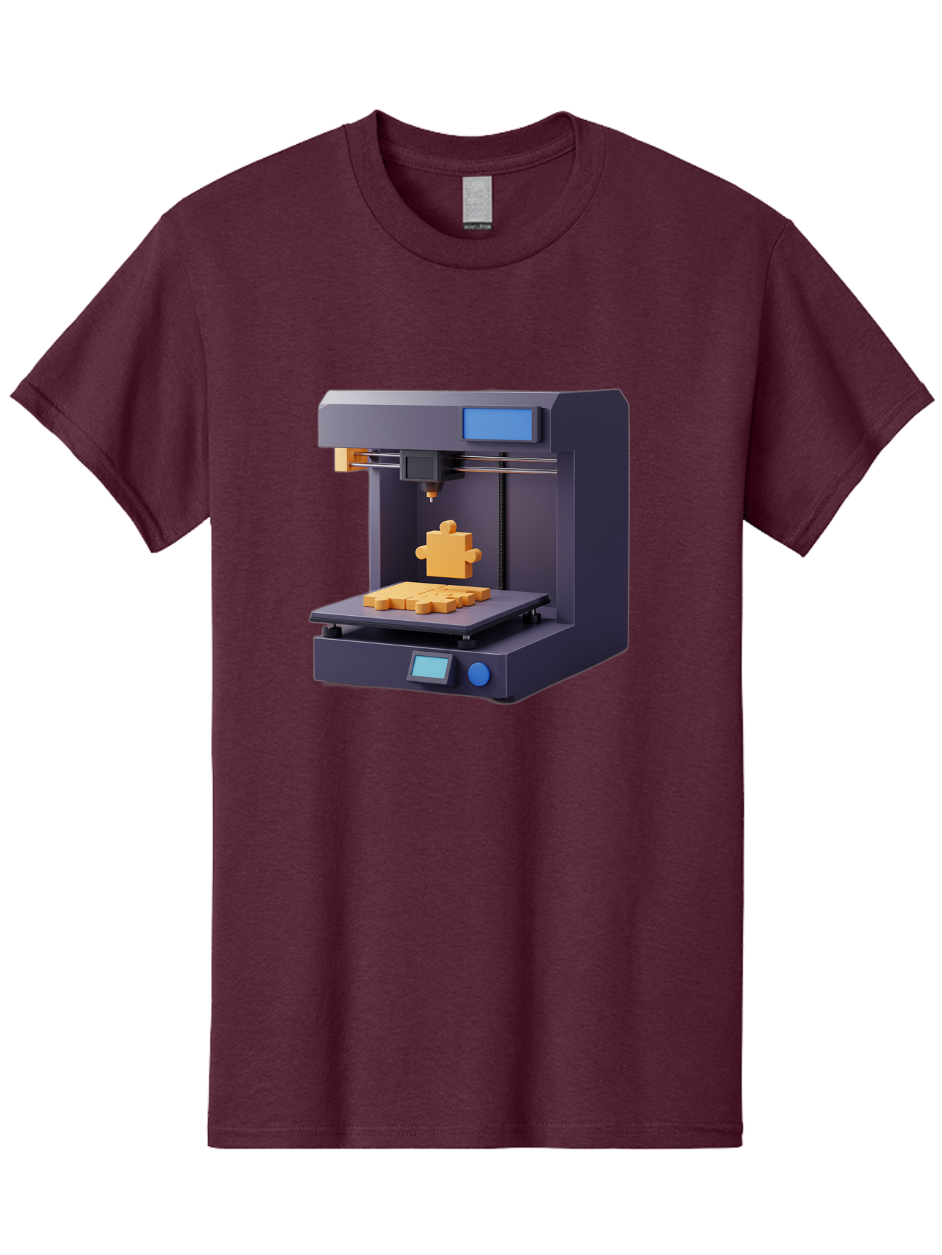 3D-Printer-30 Men'S Graphic Tee, 100% Cotton, Comfortable Casual Summer Wear, Machine Washable, 3D Printing Technology, Additive Manufacturing, Puzzle Piece Being Printed, Modern Machinery, Digital Fabrication, 3D Modeling, Yellow Plastic, Baa025 17