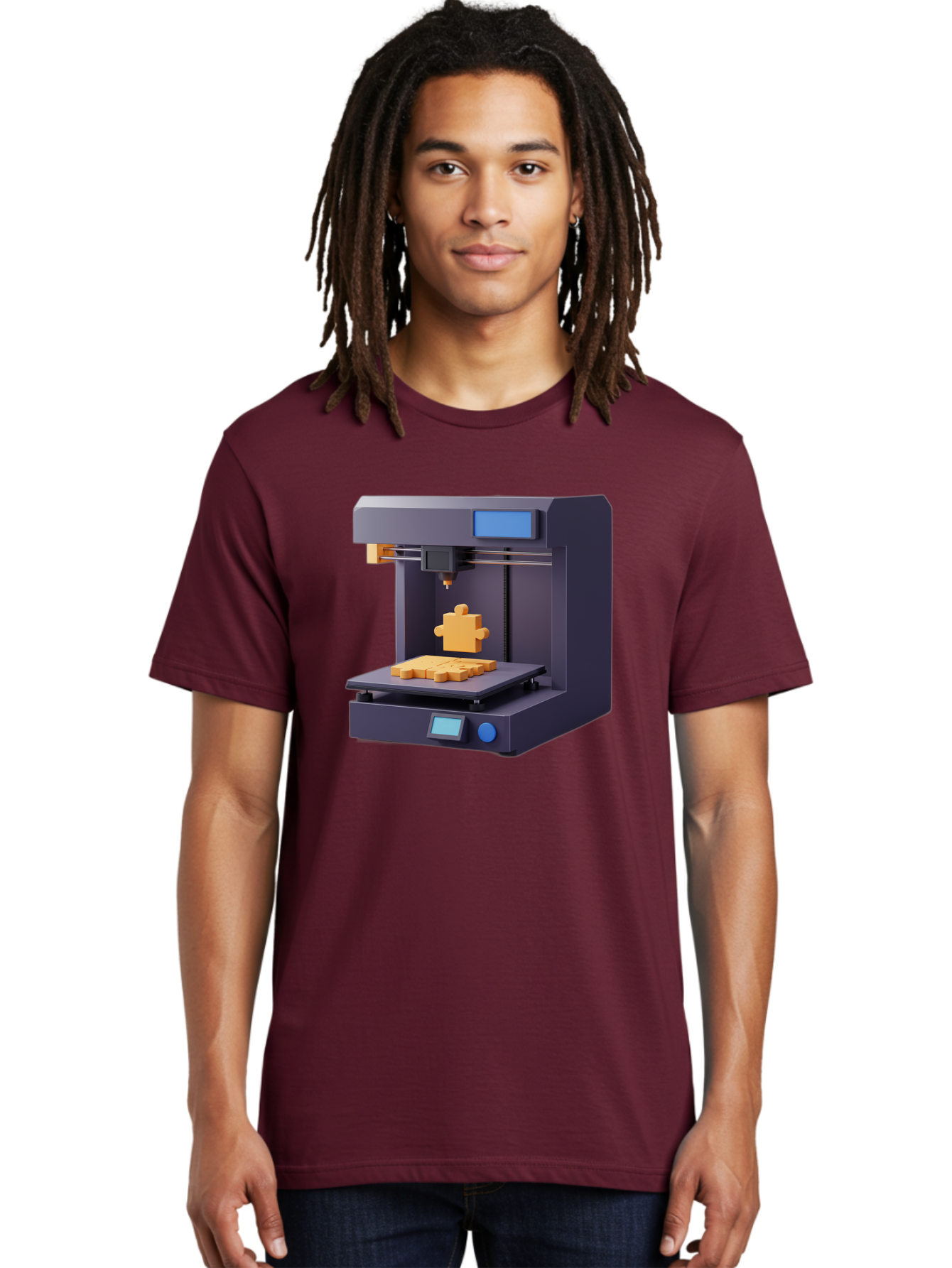 3D-Printer-30 Men'S Graphic Tee, 100% Cotton, Comfortable Casual Summer Wear, Machine Washable, 3D Printing Technology, Additive Manufacturing, Puzzle Piece Being Printed, Modern Machinery, Digital Fabrication, 3D Modeling, Yellow Plastic, Baa025 18