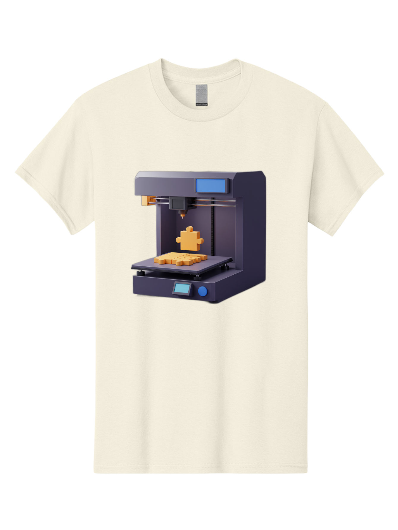 3D-Printer-30 Men'S Graphic Tee, 100% Cotton, Comfortable Casual Summer Wear, Machine Washable, 3D Printing Technology, Additive Manufacturing, Puzzle Piece Being Printed, Modern Machinery, Digital Fabrication, 3D Modeling, Yellow Plastic, Baa025 15