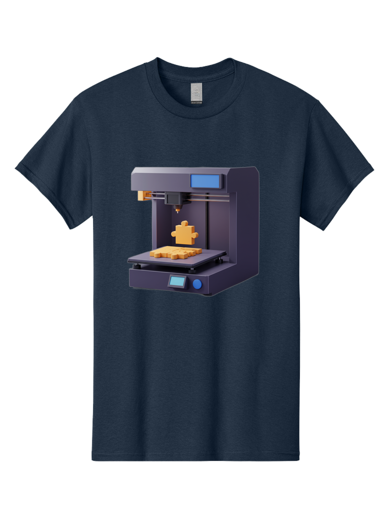 3D-Printer-30 Men'S Graphic Tee, 100% Cotton, Comfortable Casual Summer Wear, Machine Washable, 3D Printing Technology, Additive Manufacturing, Puzzle Piece Being Printed, Modern Machinery, Digital Fabrication, 3D Modeling, Yellow Plastic, Baa025 23