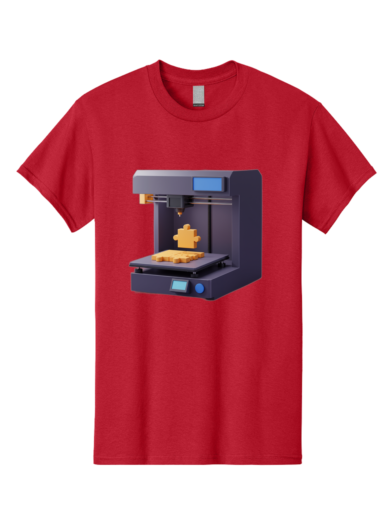 3D-Printer-30 Men'S Graphic Tee, 100% Cotton, Comfortable Casual Summer Wear, Machine Washable, 3D Printing Technology, Additive Manufacturing, Puzzle Piece Being Printed, Modern Machinery, Digital Fabrication, 3D Modeling, Yellow Plastic, Baa025 27