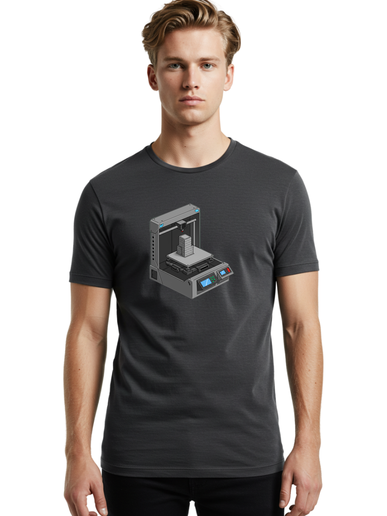 3D-Printer-36 Men'S Graphic Tee, 100% Cotton, Comfortable Casual Summer Wear, Machine Washable, 3D Printing Technology, Additive Manufacturing, Gray 3D Printer, Control Panel, Digital Display, Printing Process, Cube-Shaped Object, Baa031 16