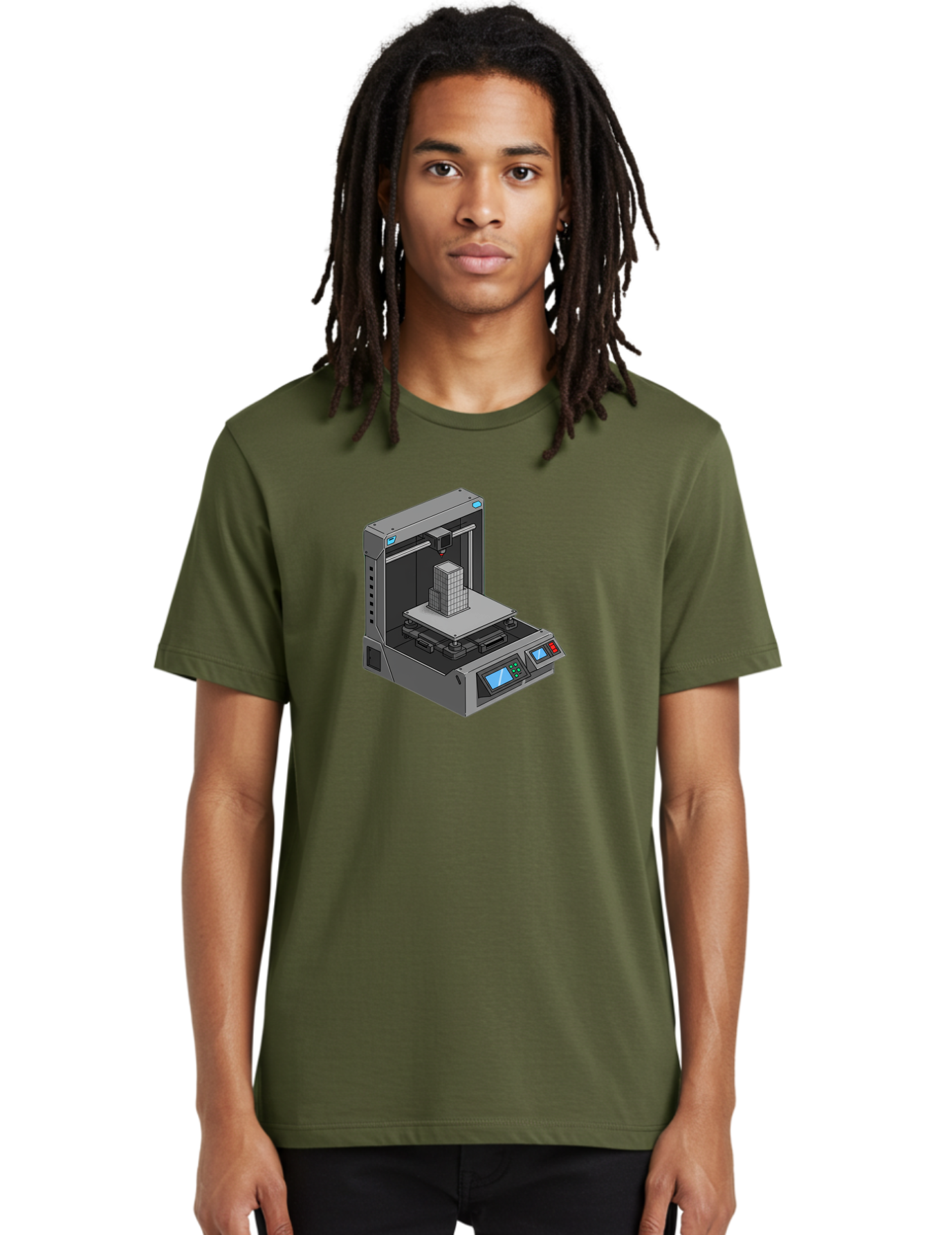 3D-Printer-36 Men'S Graphic Tee, 100% Cotton, Comfortable Casual Summer Wear, Machine Washable, 3D Printing Technology, Additive Manufacturing, Gray 3D Printer, Control Panel, Digital Display, Printing Process, Cube-Shaped Object, Baa031 14