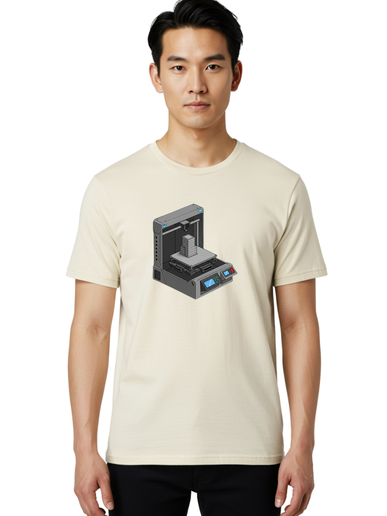 3D-Printer-36 Men'S Graphic Tee, 100% Cotton, Comfortable Casual Summer Wear, Machine Washable, 3D Printing Technology, Additive Manufacturing, Gray 3D Printer, Control Panel, Digital Display, Printing Process, Cube-Shaped Object, Baa031 30