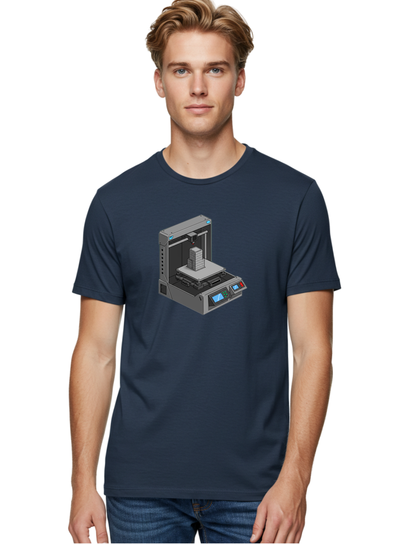 3D-Printer-36 Men'S Graphic Tee, 100% Cotton, Comfortable Casual Summer Wear, Machine Washable, 3D Printing Technology, Additive Manufacturing, Gray 3D Printer, Control Panel, Digital Display, Printing Process, Cube-Shaped Object, Baa031 26
