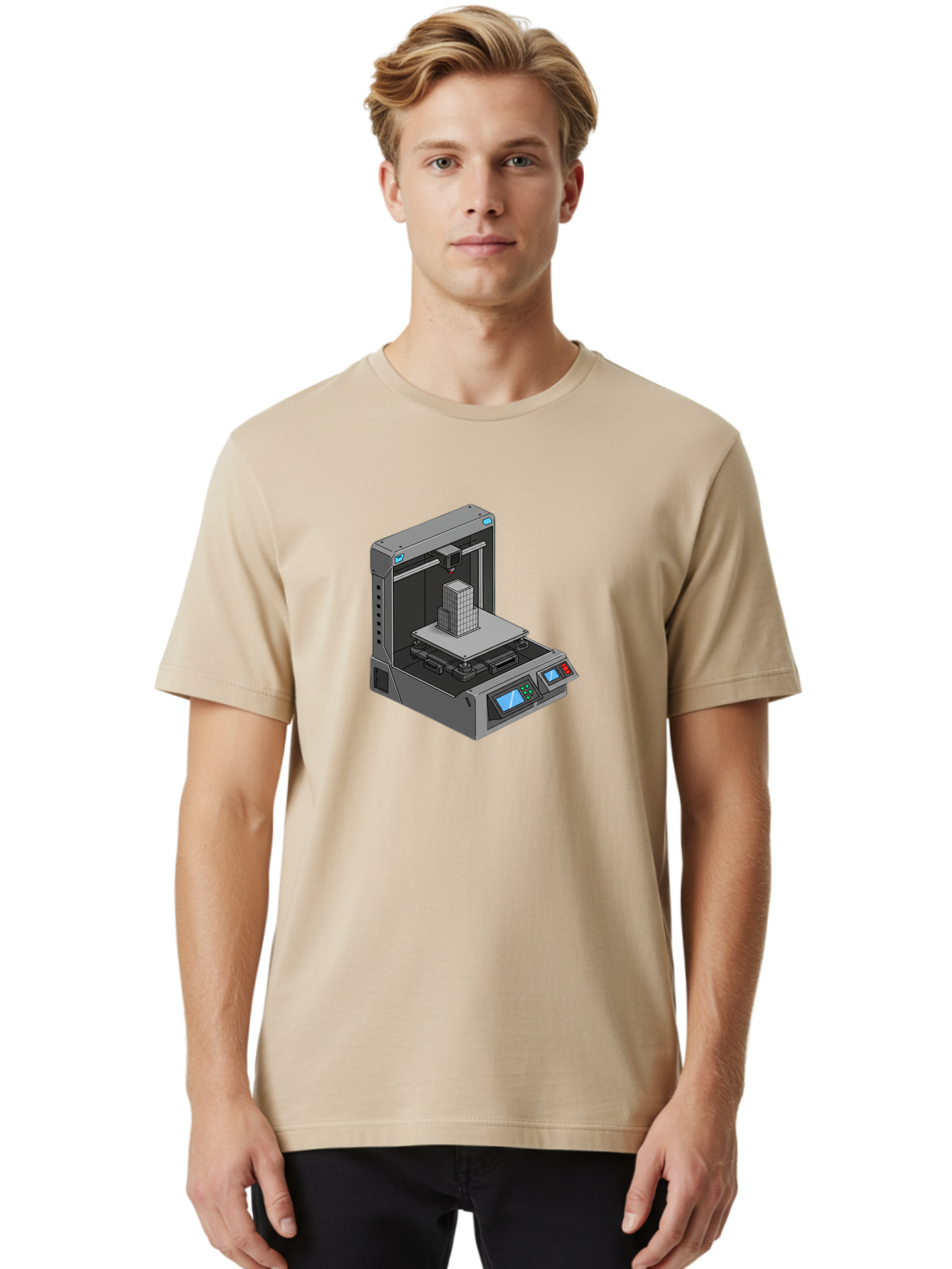 3D-Printer-36 Men'S Graphic Tee, 100% Cotton, Comfortable Casual Summer Wear, Machine Washable, 3D Printing Technology, Additive Manufacturing, Gray 3D Printer, Control Panel, Digital Display, Printing Process, Cube-Shaped Object, Baa031 10