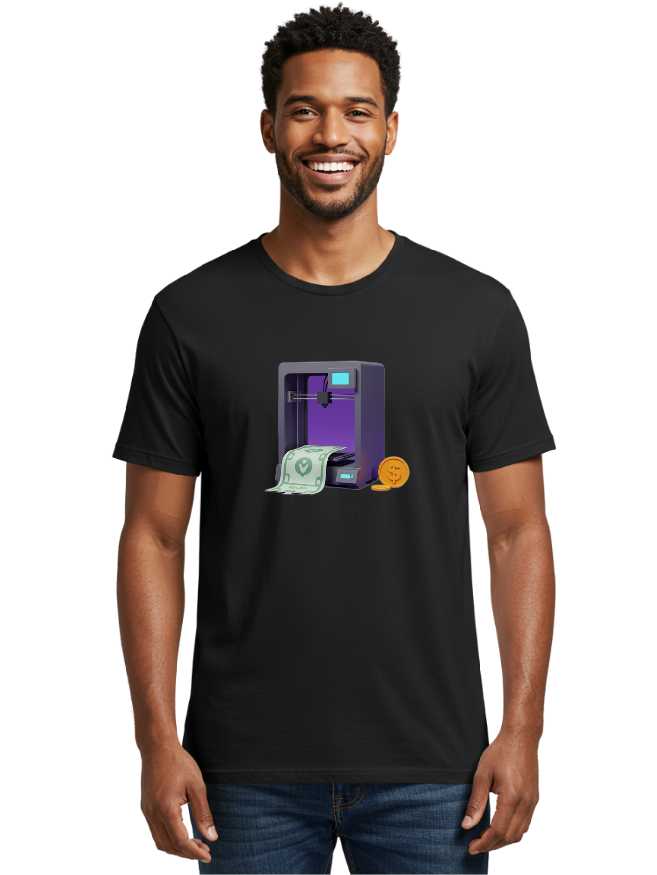 3D-Printer-37 Men'S Graphic Tee, 100% Cotton, Comfortable Casual Summer Wear, Machine Washable, 3D Printing Technology, Money Printing, Dollar Bill, Coins, Financial Gain, Innovative Machinery, Futuristic Design, Cash Generation Baa032 10