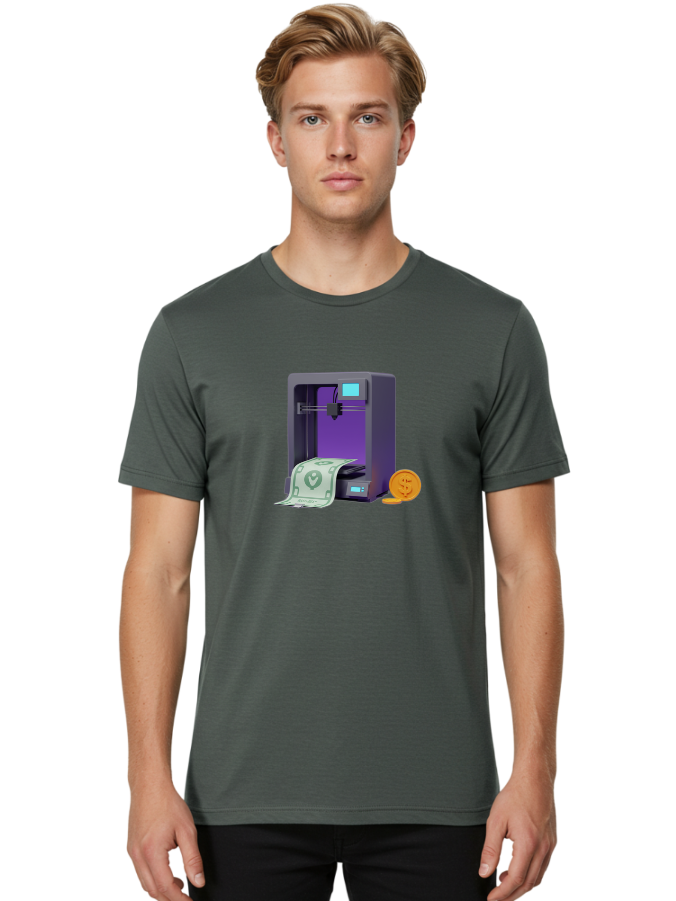 3D-Printer-37 Men'S Graphic Tee, 100% Cotton, Comfortable Casual Summer Wear, Machine Washable, 3D Printing Technology, Money Printing, Dollar Bill, Coins, Financial Gain, Innovative Machinery, Futuristic Design, Cash Generation Baa032 18