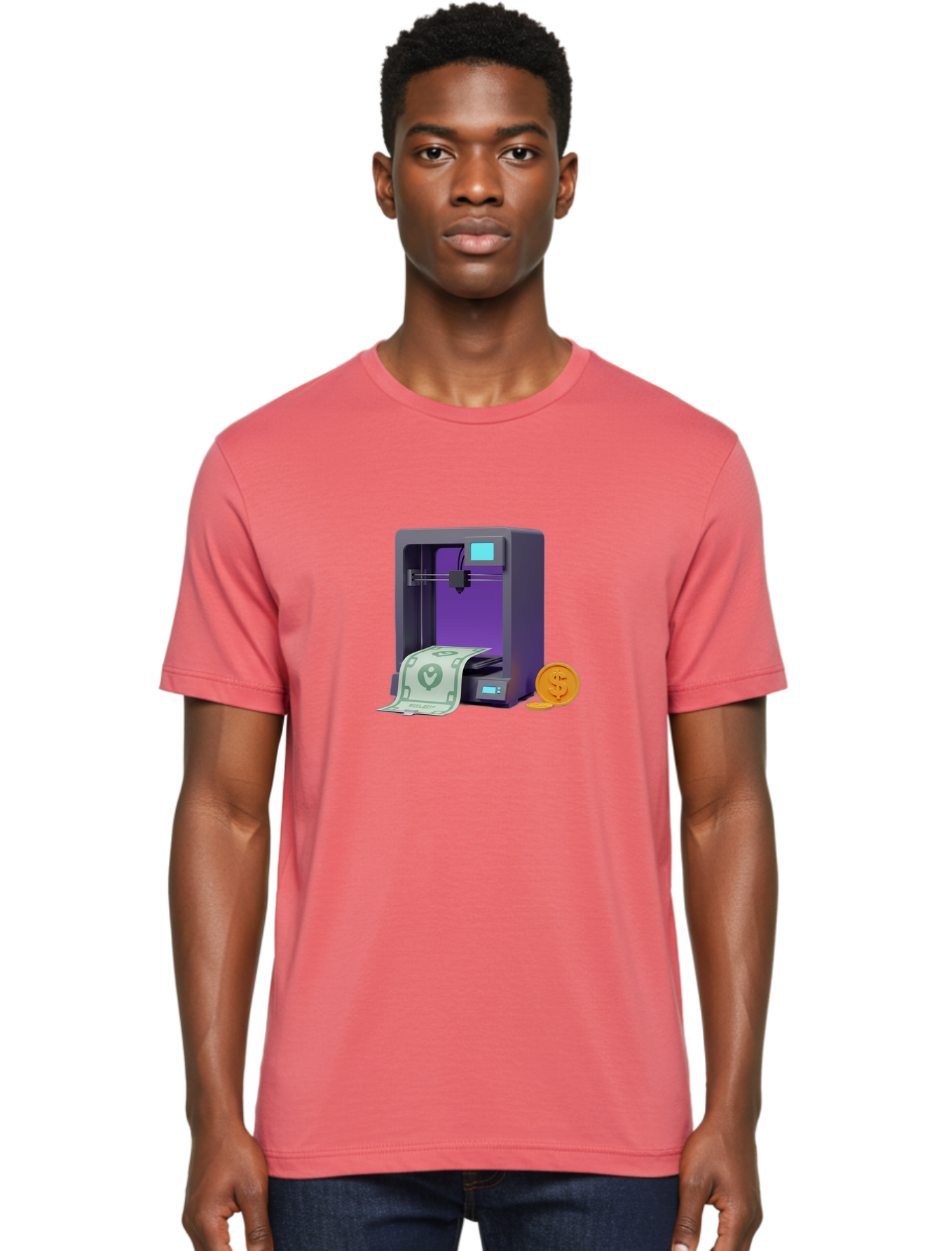 3D-Printer-37 Men'S Graphic Tee, 100% Cotton, Comfortable Casual Summer Wear, Machine Washable, 3D Printing Technology, Money Printing, Dollar Bill, Coins, Financial Gain, Innovative Machinery, Futuristic Design, Cash Generation Baa032 28