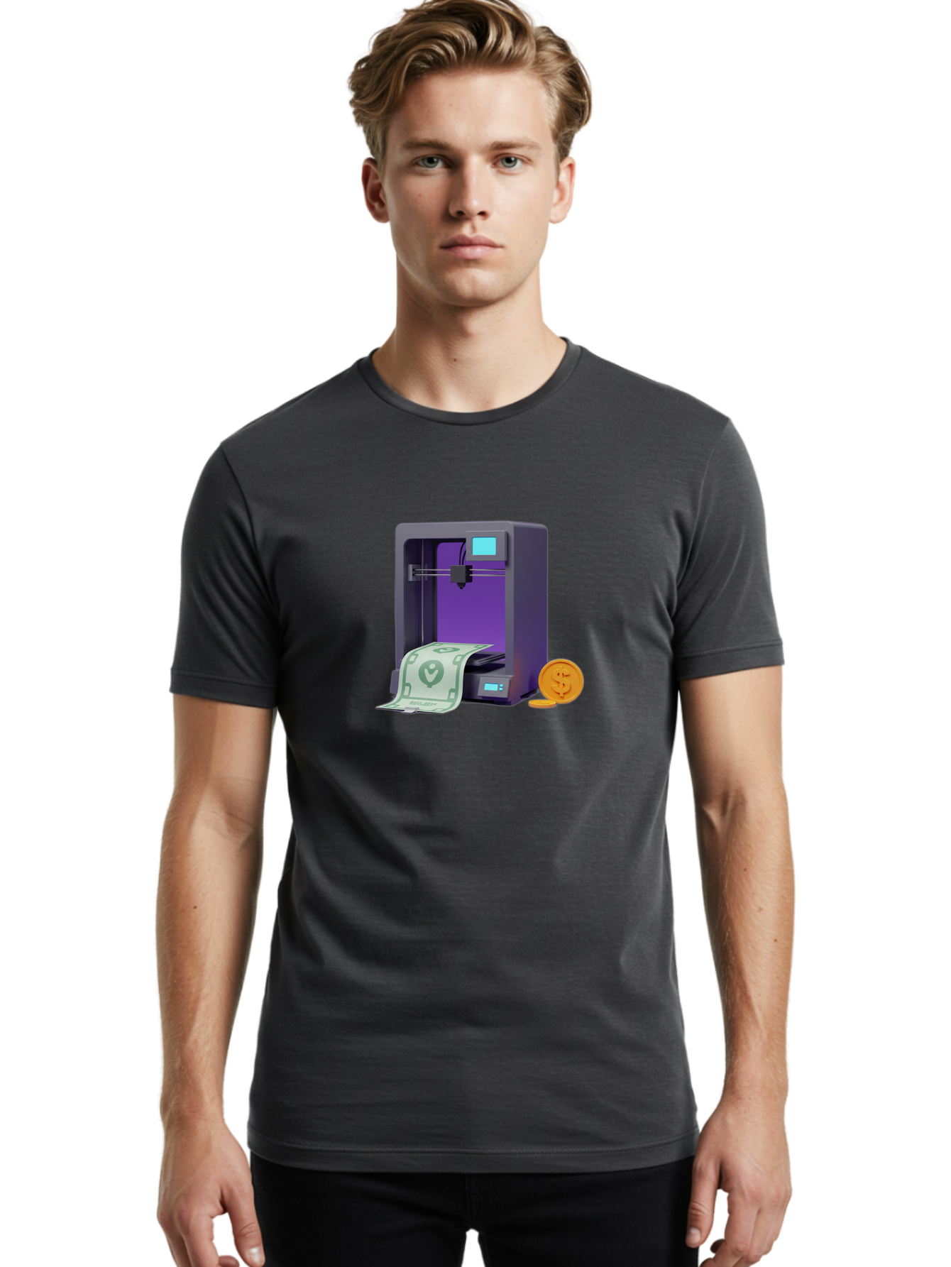 3D-Printer-37 Men'S Graphic Tee, 100% Cotton, Comfortable Casual Summer Wear, Machine Washable, 3D Printing Technology, Money Printing, Dollar Bill, Coins, Financial Gain, Innovative Machinery, Futuristic Design, Cash Generation Baa032 24