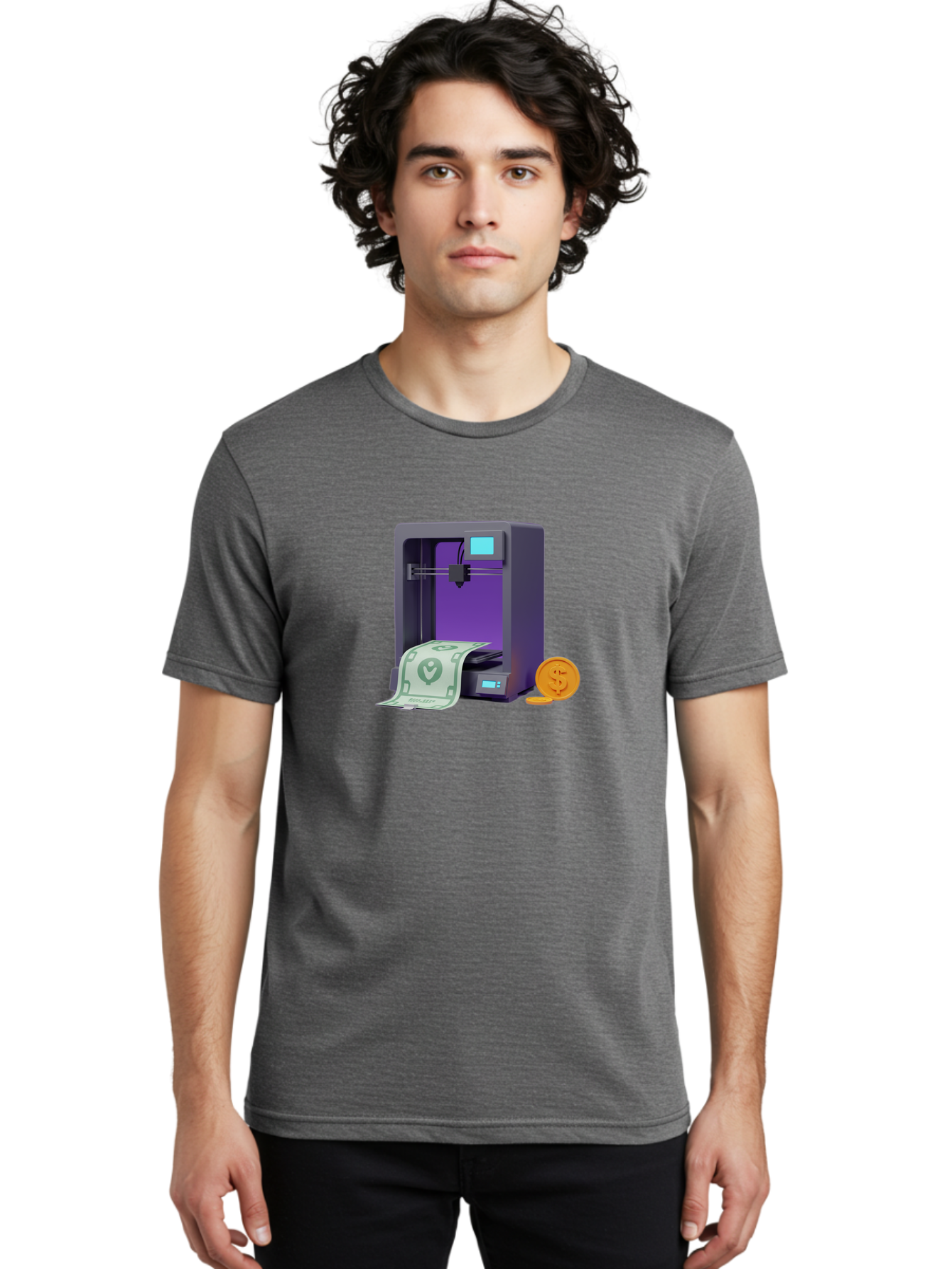 3D-Printer-37 Men'S Graphic Tee, 100% Cotton, Comfortable Casual Summer Wear, Machine Washable, 3D Printing Technology, Money Printing, Dollar Bill, Coins, Financial Gain, Innovative Machinery, Futuristic Design, Cash Generation Baa032 4