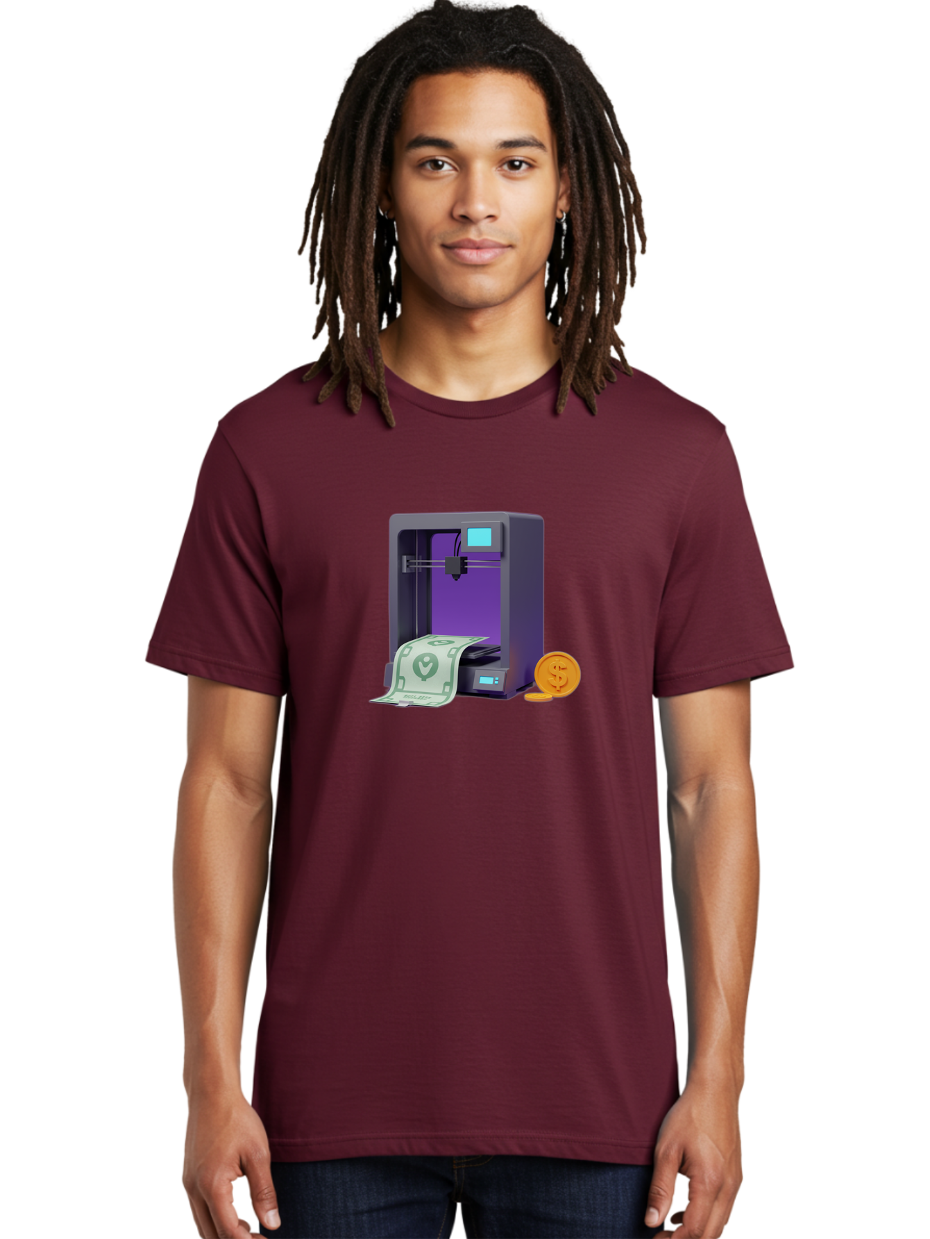 3D-Printer-37 Men'S Graphic Tee, 100% Cotton, Comfortable Casual Summer Wear, Machine Washable, 3D Printing Technology, Money Printing, Dollar Bill, Coins, Financial Gain, Innovative Machinery, Futuristic Design, Cash Generation Baa032 14
