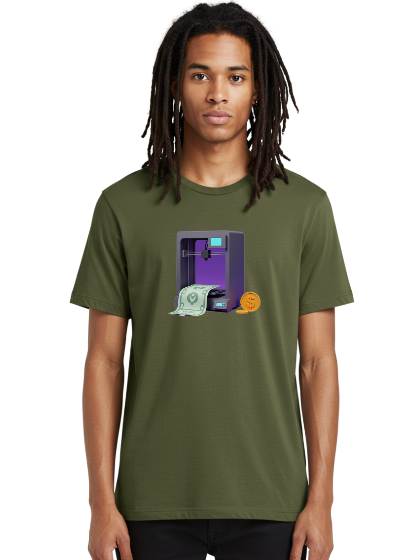 3D-Printer-37 Men'S Graphic Tee, 100% Cotton, Comfortable Casual Summer Wear, Machine Washable, 3D Printing Technology, Money Printing, Dollar Bill, Coins, Financial Gain, Innovative Machinery, Futuristic Design, Cash Generation Baa032 6