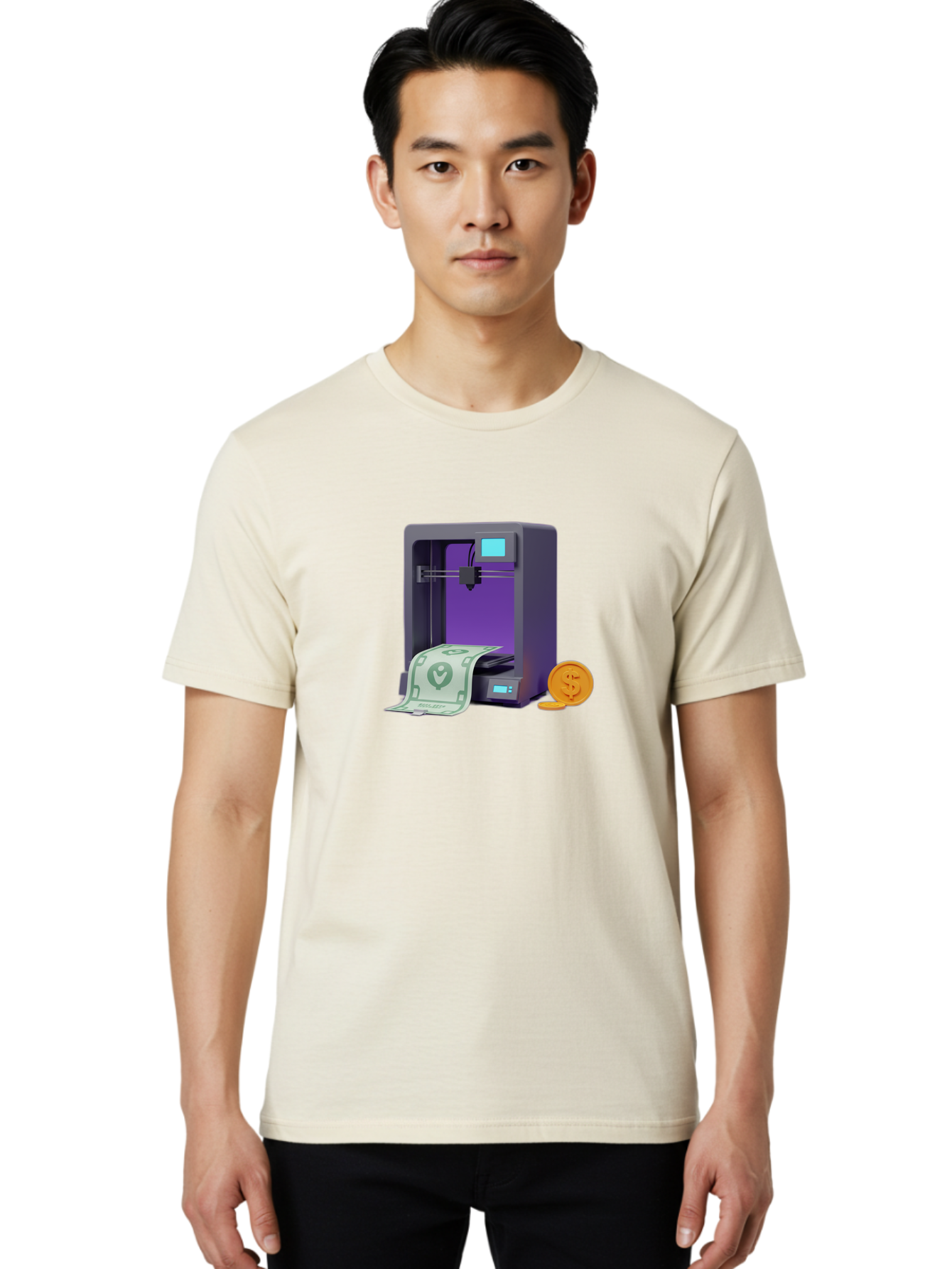 3D-Printer-37 Men'S Graphic Tee, 100% Cotton, Comfortable Casual Summer Wear, Machine Washable, 3D Printing Technology, Money Printing, Dollar Bill, Coins, Financial Gain, Innovative Machinery, Futuristic Design, Cash Generation Baa032 26