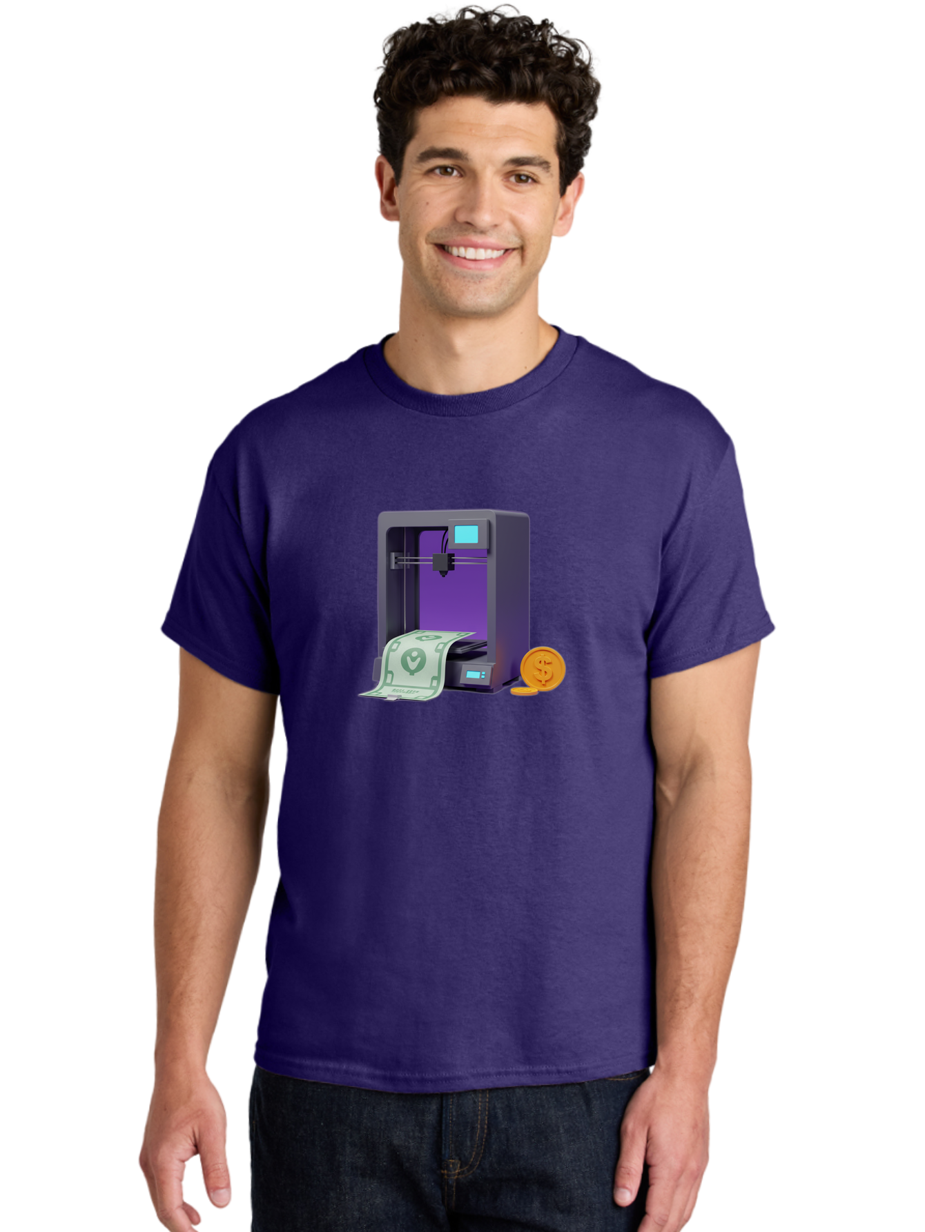 3D-Printer-37 Men'S Graphic Tee, 100% Cotton, Comfortable Casual Summer Wear, Machine Washable, 3D Printing Technology, Money Printing, Dollar Bill, Coins, Financial Gain, Innovative Machinery, Futuristic Design, Cash Generation Baa032 30