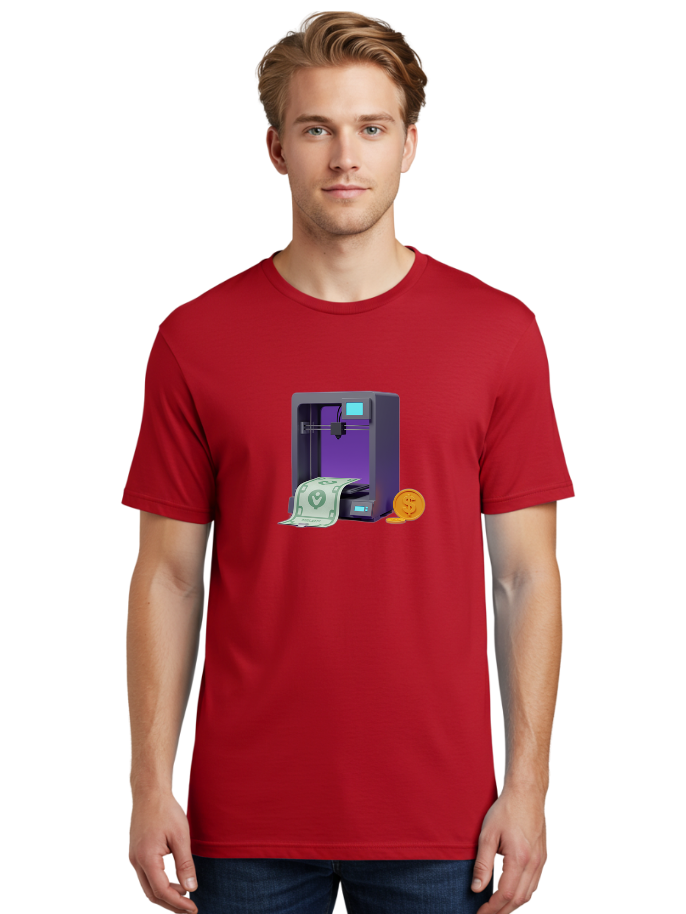 3D-Printer-37 Men'S Graphic Tee, 100% Cotton, Comfortable Casual Summer Wear, Machine Washable, 3D Printing Technology, Money Printing, Dollar Bill, Coins, Financial Gain, Innovative Machinery, Futuristic Design, Cash Generation Baa032 20