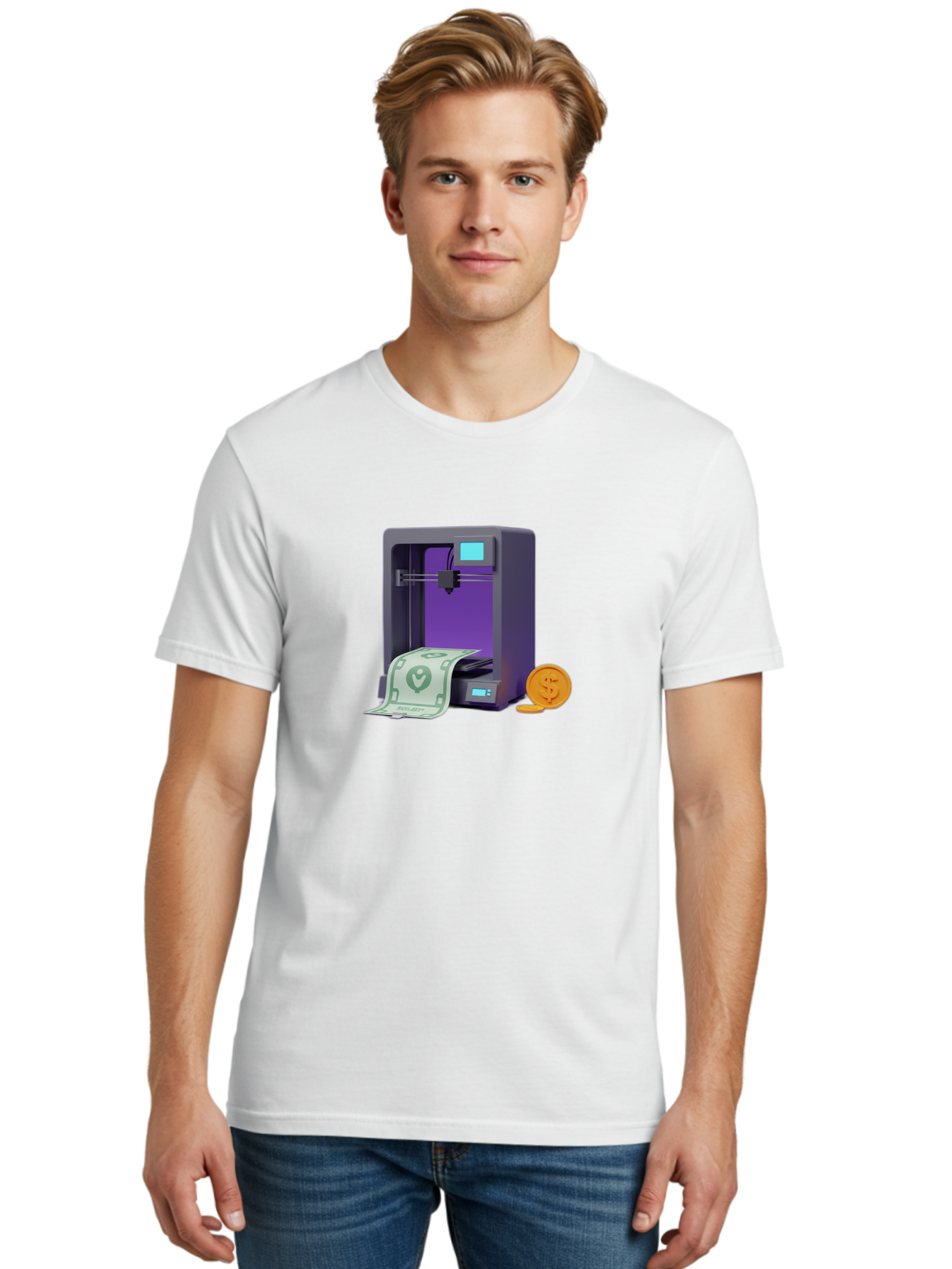 3D-Printer-37 Men'S Graphic Tee, 100% Cotton, Comfortable Casual Summer Wear, Machine Washable, 3D Printing Technology, Money Printing, Dollar Bill, Coins, Financial Gain, Innovative Machinery, Futuristic Design, Cash Generation Baa032 8