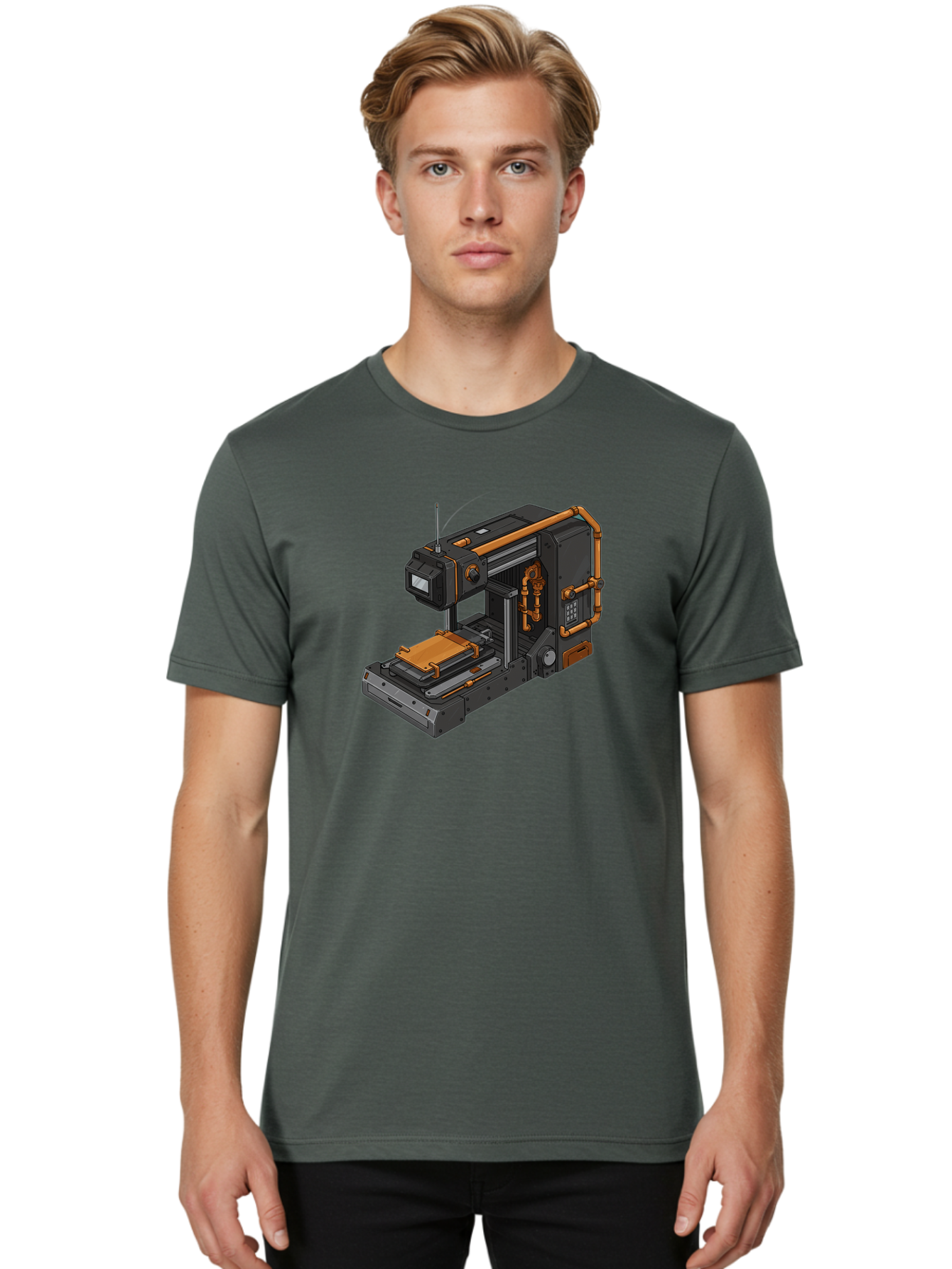 3D-Printer-38 Men'S Graphic Tee, 100% Cotton, Comfortable Casual Summer Wear, Machine Washable, Industrial 3D Printing Technology, Futuristic Manufacturing, Copper Piping, Black Metal Machinery, High-Precision Engineering, Innovative Design, Baa033 24