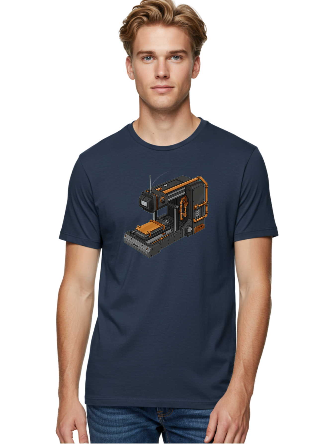 3D-Printer-38 Men'S Graphic Tee, 100% Cotton, Comfortable Casual Summer Wear, Machine Washable, Industrial 3D Printing Technology, Futuristic Manufacturing, Copper Piping, Black Metal Machinery, High-Precision Engineering, Innovative Design, Baa033 10