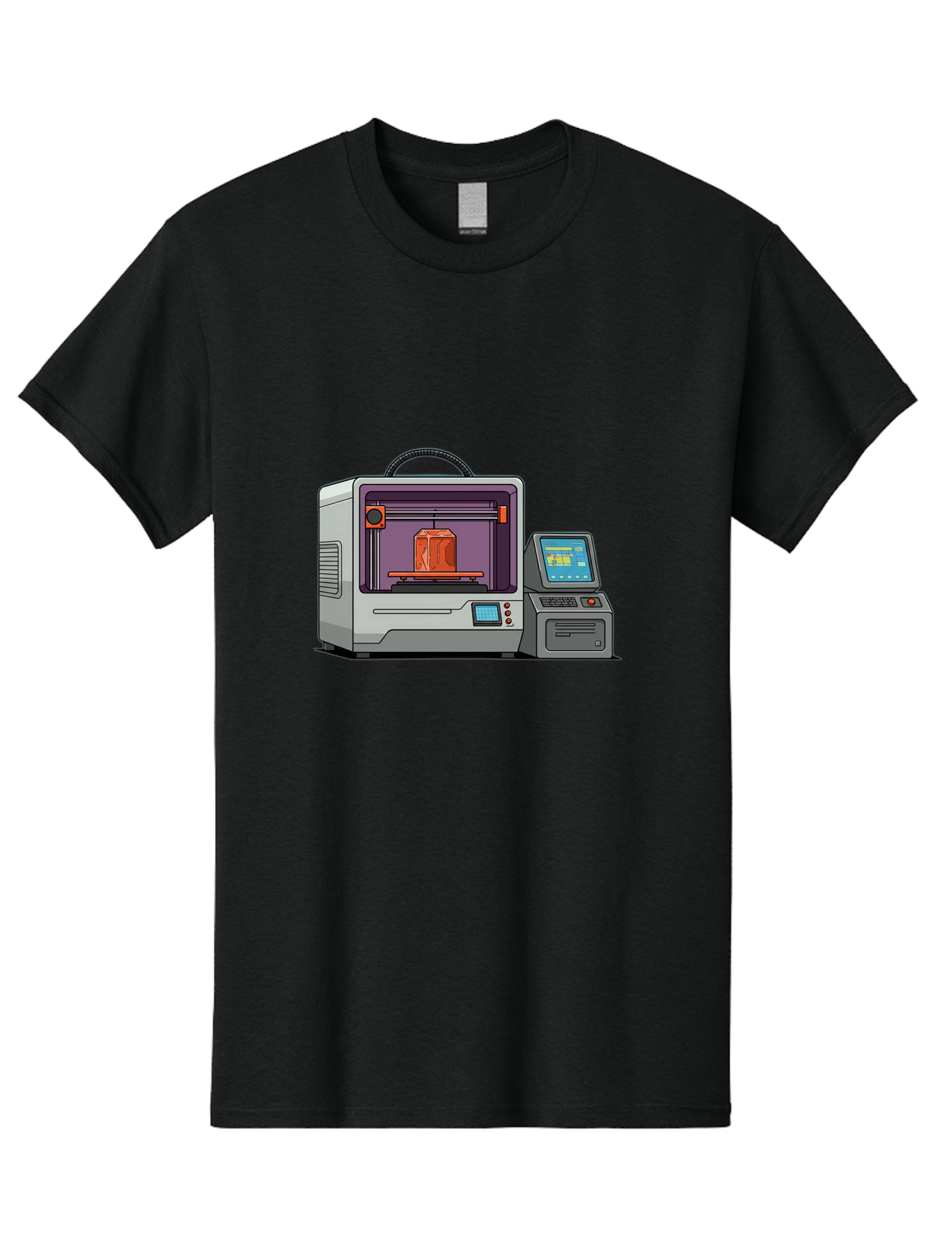 3D-Printer-4 Men'S Graphic Tee, 100% Cotton, Comfortable Casual Summer Wear, Machine Washable, 3D Printing Technology, Additive Manufacturing, Digital Design, Rapid Prototyping, Orange Object, Printer Controls, Digital Display, Baa035 21