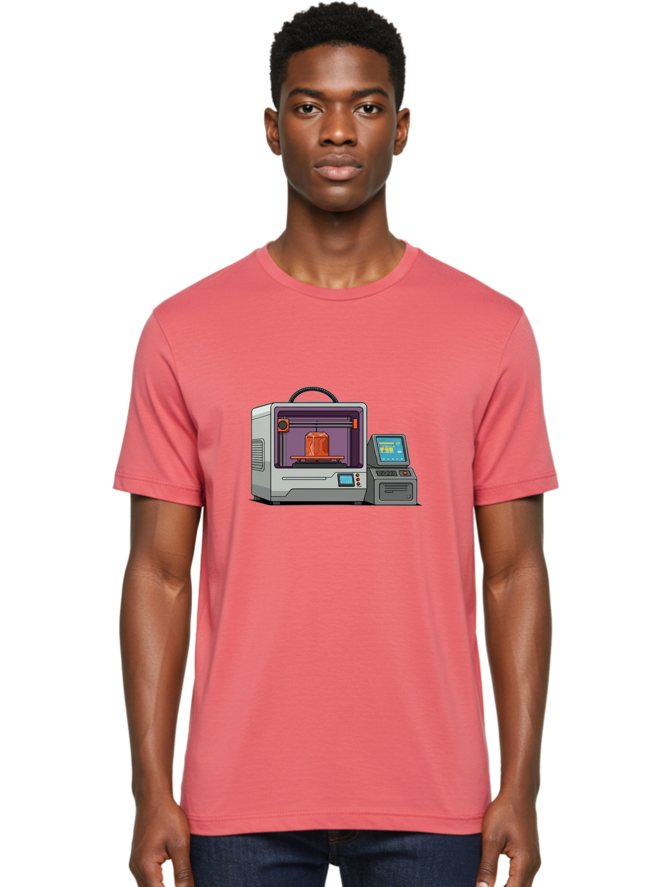 3D-Printer-4 Men'S Graphic Tee, 100% Cotton, Comfortable Casual Summer Wear, Machine Washable, 3D Printing Technology, Additive Manufacturing, Digital Design, Rapid Prototyping, Orange Object, Printer Controls, Digital Display, Baa035 20