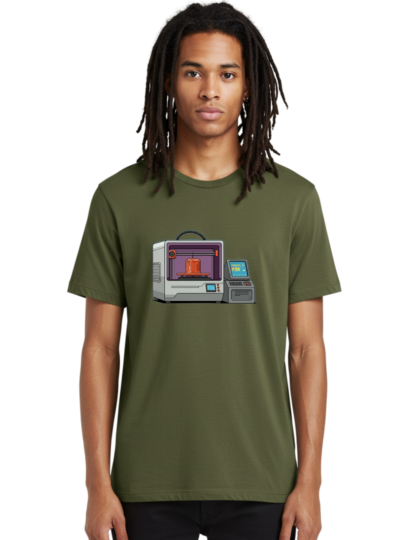 3D-Printer-4 Men'S Graphic Tee, 100% Cotton, Comfortable Casual Summer Wear, Machine Washable, 3D Printing Technology, Additive Manufacturing, Digital Design, Rapid Prototyping, Orange Object, Printer Controls, Digital Display, Baa035 10