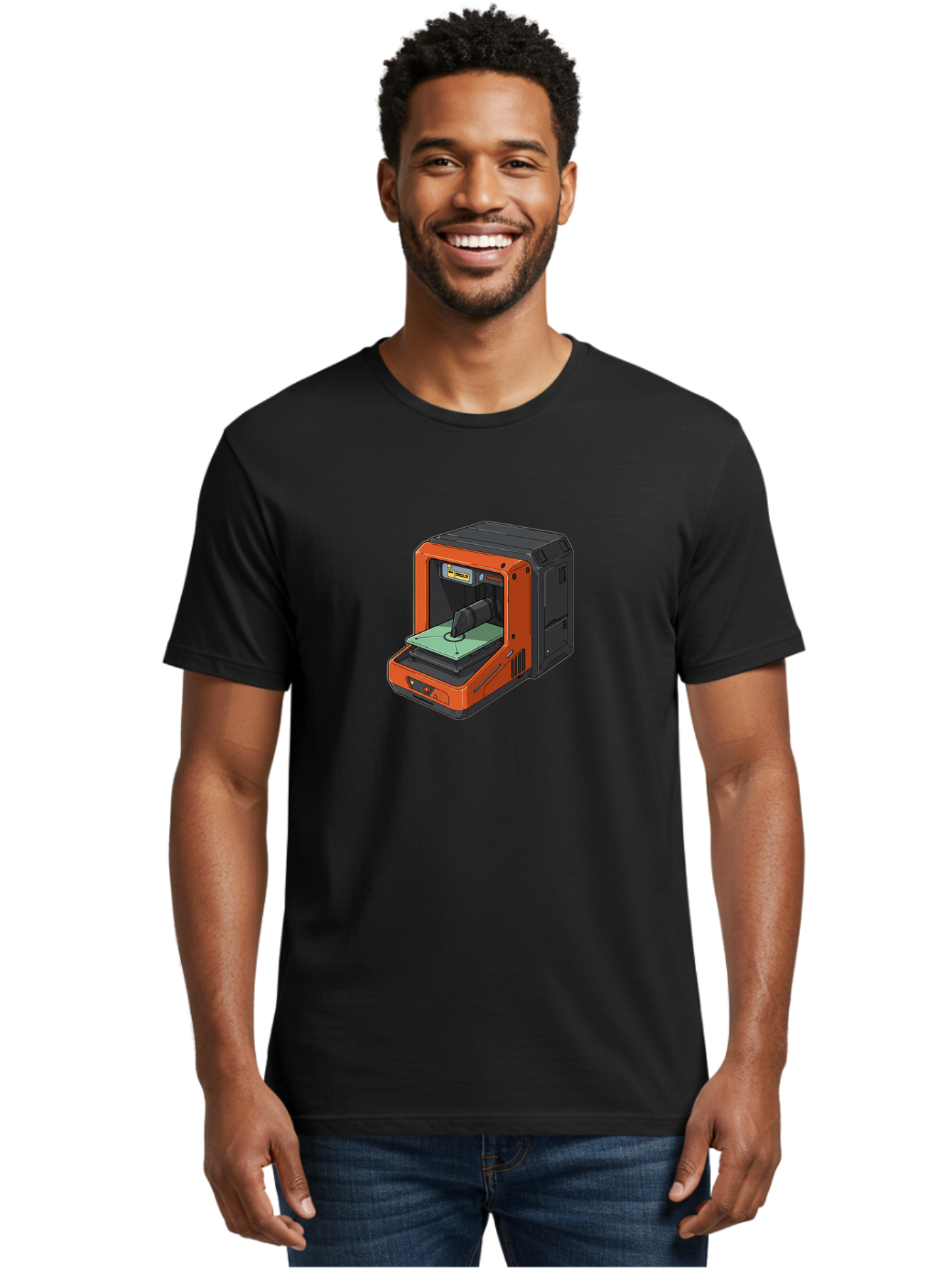 3D-Printer-40 Men'S Graphic Tee, 100% Cotton, Comfortable Casual Summer Wear, Machine Washable, Orange And Black 3D Printer, Printing Technology, Futuristic Design, Digital Fabrication, Additive Manufacturing, Futuristic Machine, Baa036 12