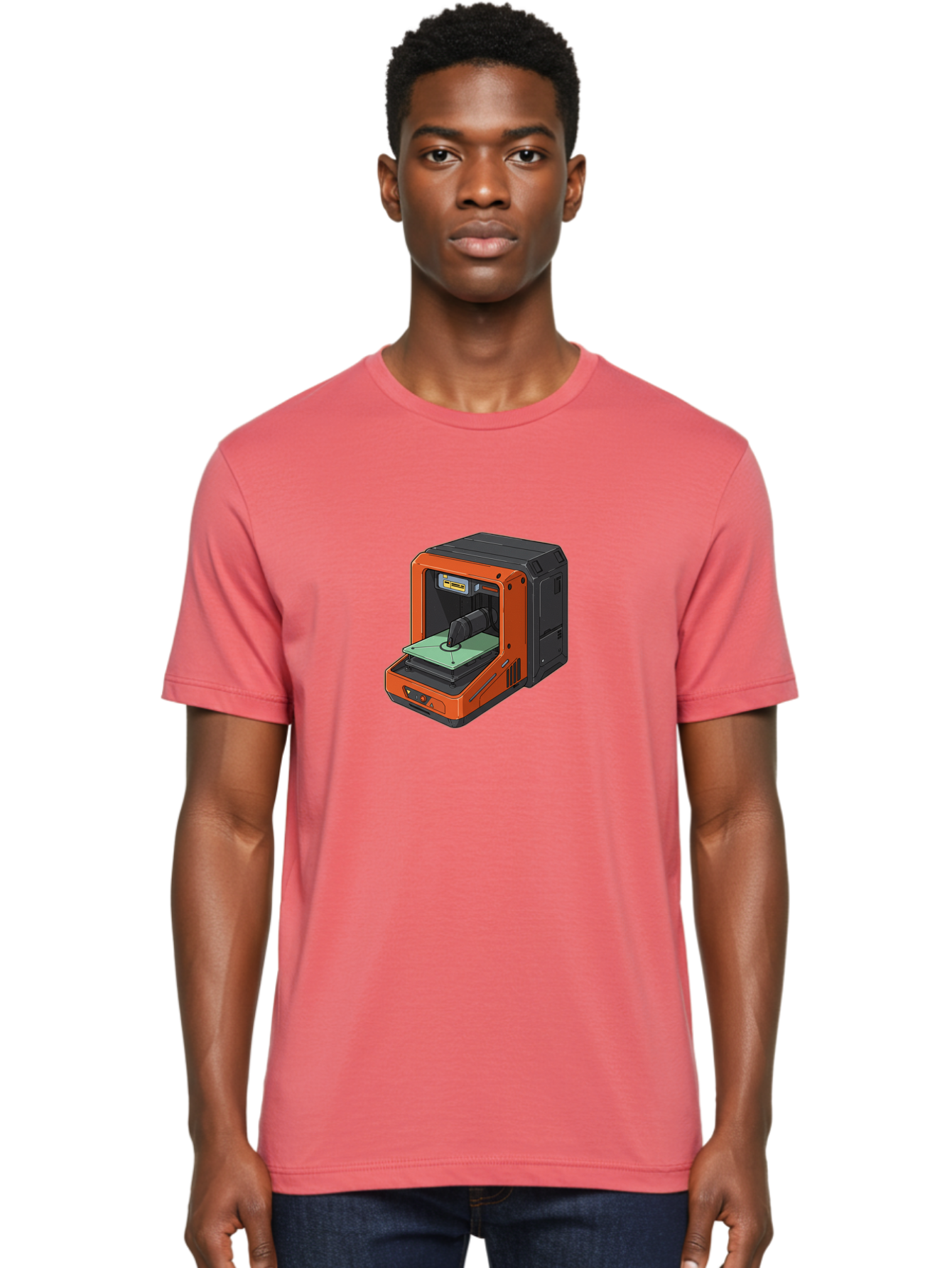 3D-Printer-40 Men'S Graphic Tee, 100% Cotton, Comfortable Casual Summer Wear, Machine Washable, Orange And Black 3D Printer, Printing Technology, Futuristic Design, Digital Fabrication, Additive Manufacturing, Futuristic Machine, Baa036 4