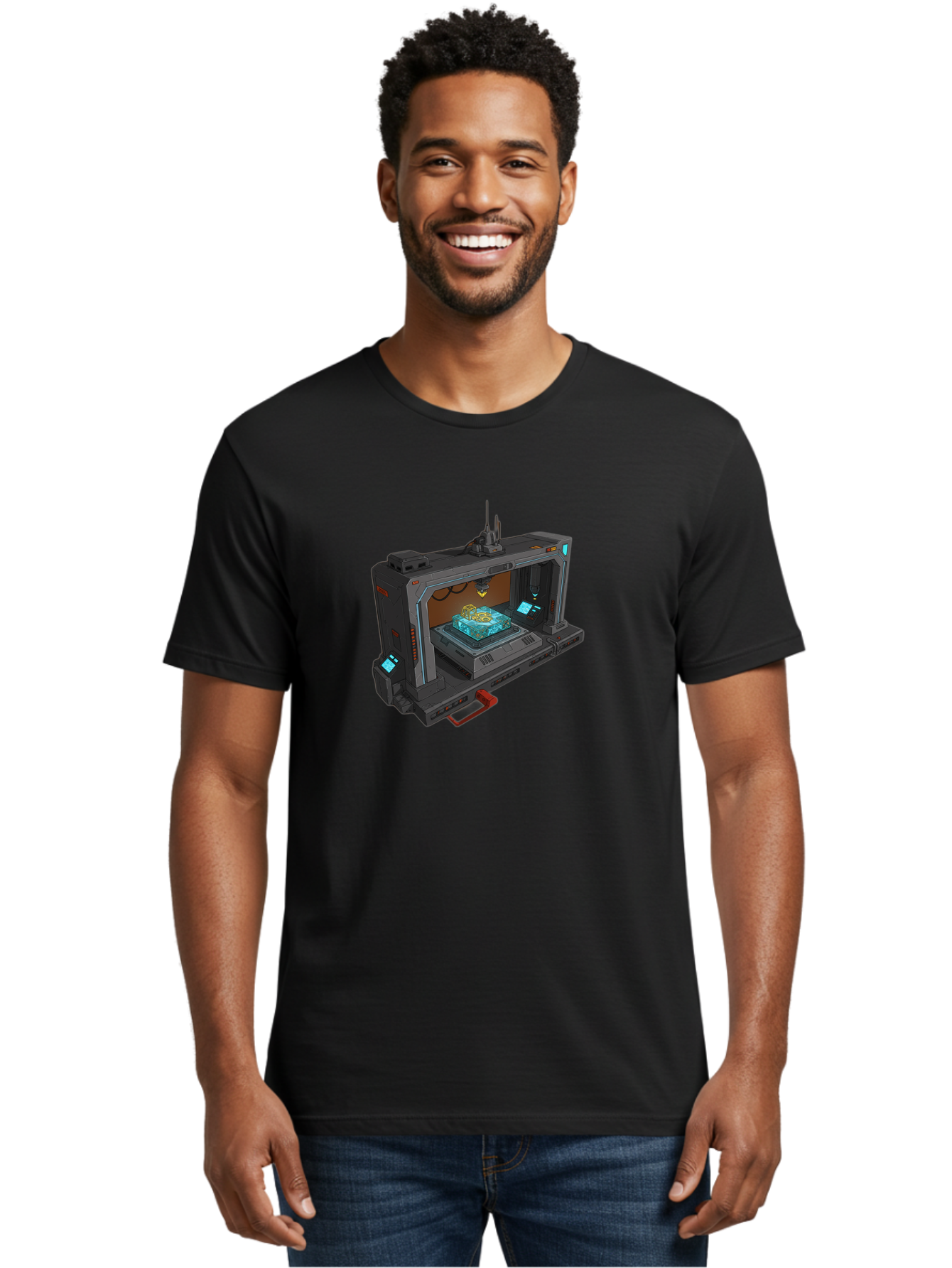 3D-Printer-42 Men'S Graphic Tee, 100% Cotton, Comfortable Casual Summer Wear, Machine Washable, Futuristic 3D Printing Technology, Advanced Manufacturing, Sci-Fi Machinery, Technological Innovation, Industrial Design, Digital Fabrication, Baa038 16