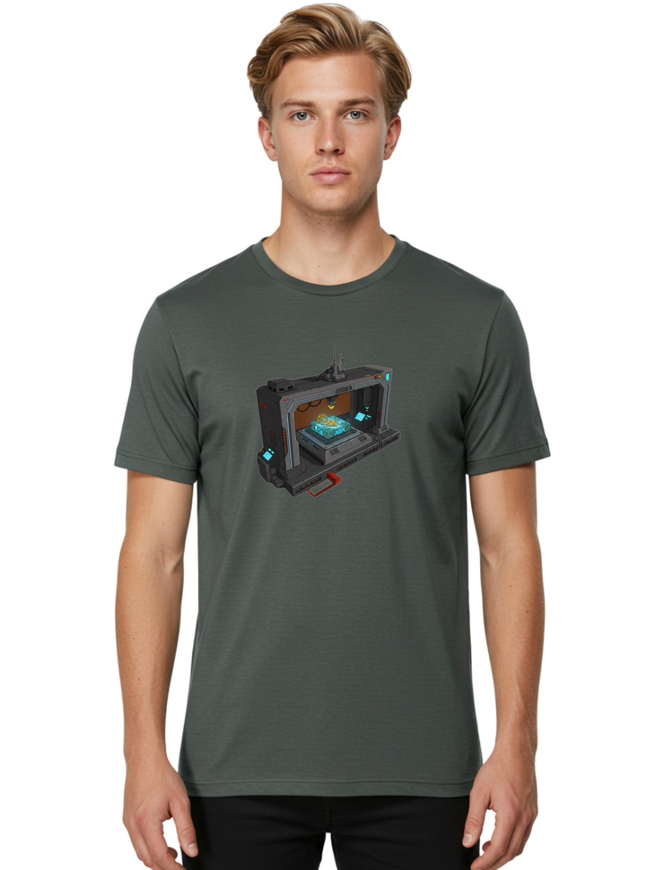 3D-Printer-42 Men'S Graphic Tee, 100% Cotton, Comfortable Casual Summer Wear, Machine Washable, Futuristic 3D Printing Technology, Advanced Manufacturing, Sci-Fi Machinery, Technological Innovation, Industrial Design, Digital Fabrication, Baa038 4