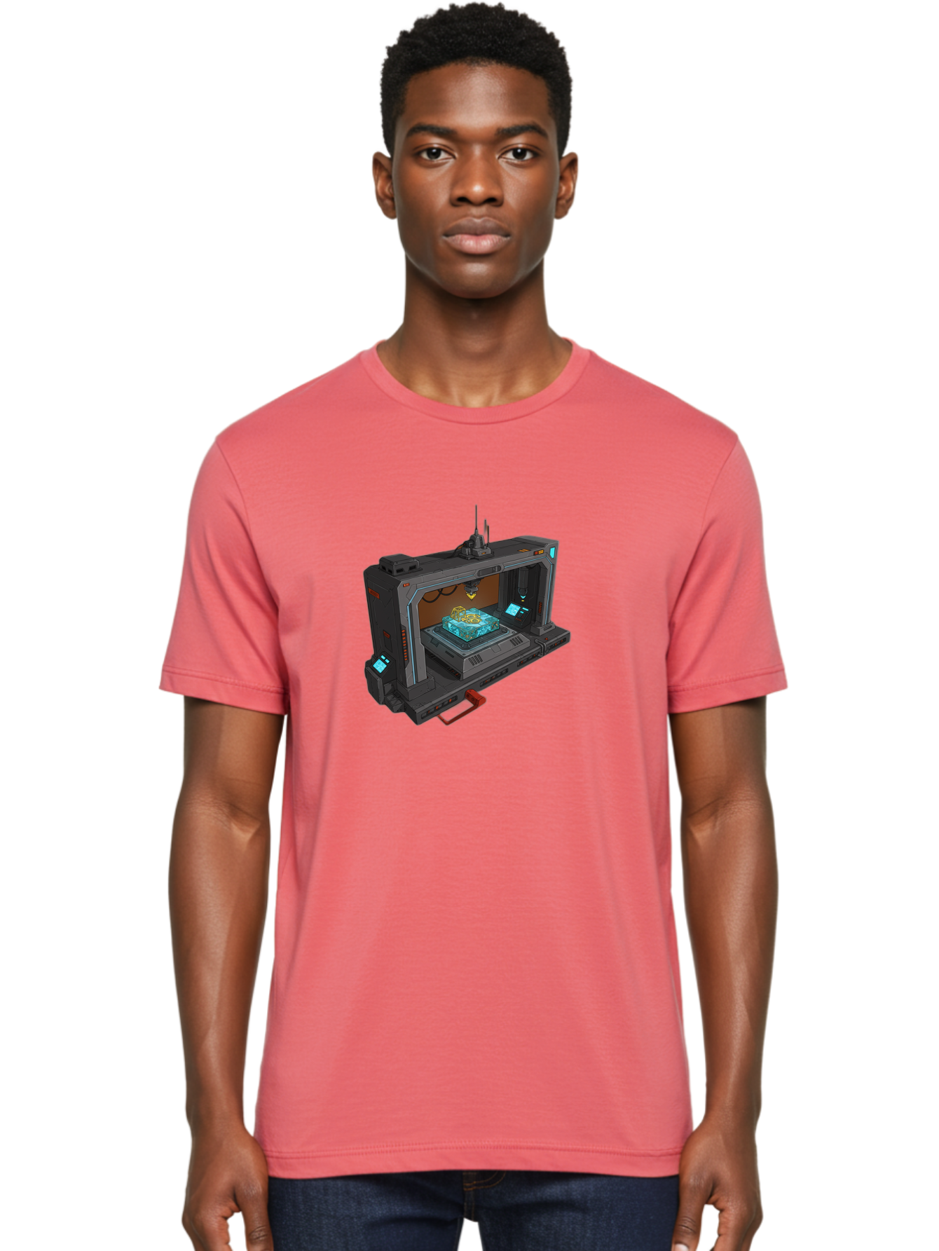 3D-Printer-42 Men'S Graphic Tee, 100% Cotton, Comfortable Casual Summer Wear, Machine Washable, Futuristic 3D Printing Technology, Advanced Manufacturing, Sci-Fi Machinery, Technological Innovation, Industrial Design, Digital Fabrication, Baa038 30