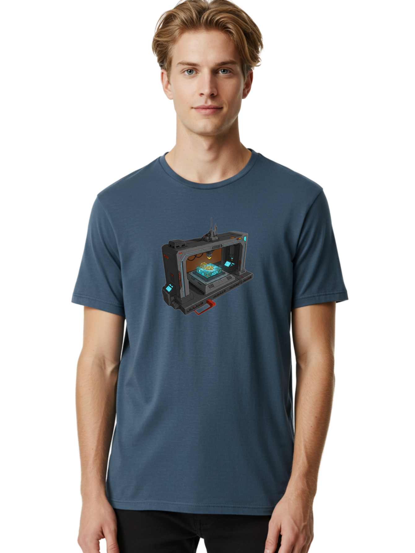 3D-Printer-42 Men'S Graphic Tee, 100% Cotton, Comfortable Casual Summer Wear, Machine Washable, Futuristic 3D Printing Technology, Advanced Manufacturing, Sci-Fi Machinery, Technological Innovation, Industrial Design, Digital Fabrication, Baa038 24