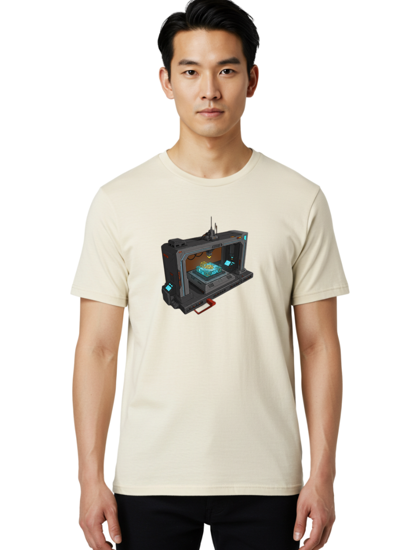 3D-Printer-42 Men'S Graphic Tee, 100% Cotton, Comfortable Casual Summer Wear, Machine Washable, Futuristic 3D Printing Technology, Advanced Manufacturing, Sci-Fi Machinery, Technological Innovation, Industrial Design, Digital Fabrication, Baa038 8