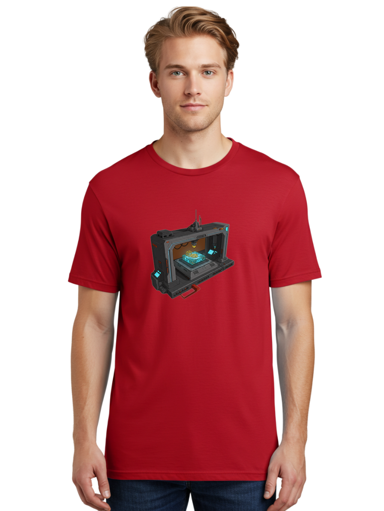 3D-Printer-42 Men'S Graphic Tee, 100% Cotton, Comfortable Casual Summer Wear, Machine Washable, Futuristic 3D Printing Technology, Advanced Manufacturing, Sci-Fi Machinery, Technological Innovation, Industrial Design, Digital Fabrication, Baa038 14