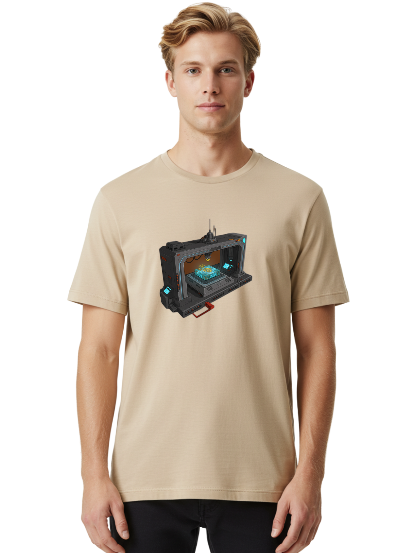 3D-Printer-42 Men'S Graphic Tee, 100% Cotton, Comfortable Casual Summer Wear, Machine Washable, Futuristic 3D Printing Technology, Advanced Manufacturing, Sci-Fi Machinery, Technological Innovation, Industrial Design, Digital Fabrication, Baa038 12