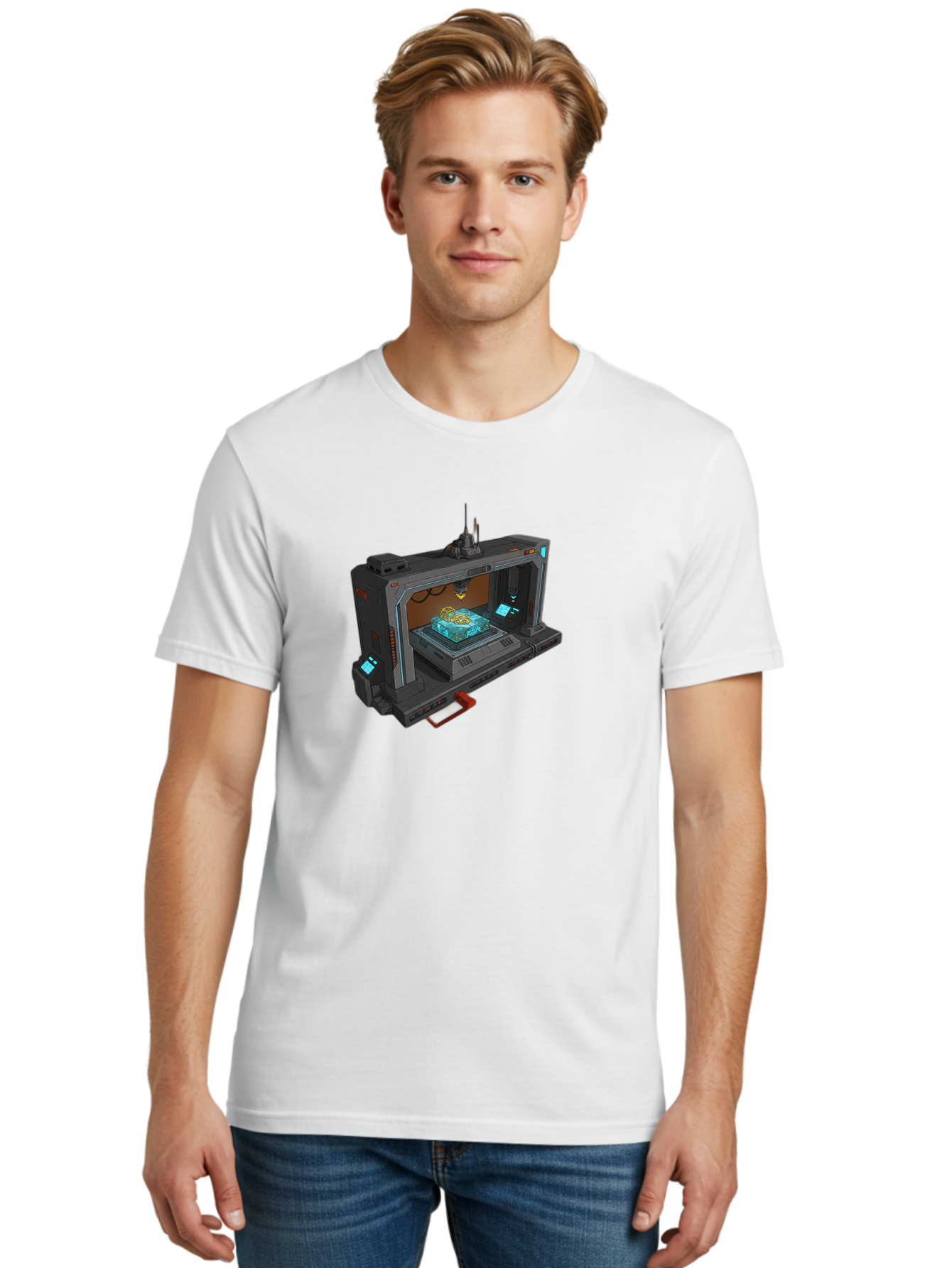 3D-Printer-42 Men'S Graphic Tee, 100% Cotton, Comfortable Casual Summer Wear, Machine Washable, Futuristic 3D Printing Technology, Advanced Manufacturing, Sci-Fi Machinery, Technological Innovation, Industrial Design, Digital Fabrication, Baa038 22