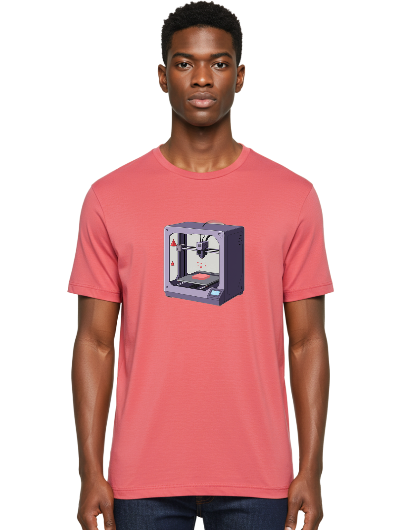3D-Printer-6 Men'S Graphic Tee, 100% Cotton, Comfortable Casual Summer Wear, Machine Washable, 3D Printing Technology, Additive Manufacturing, Digital Fabrication, Rapid Prototyping, Printing Process, Red Material, Printer Nozzle, Baa040 20