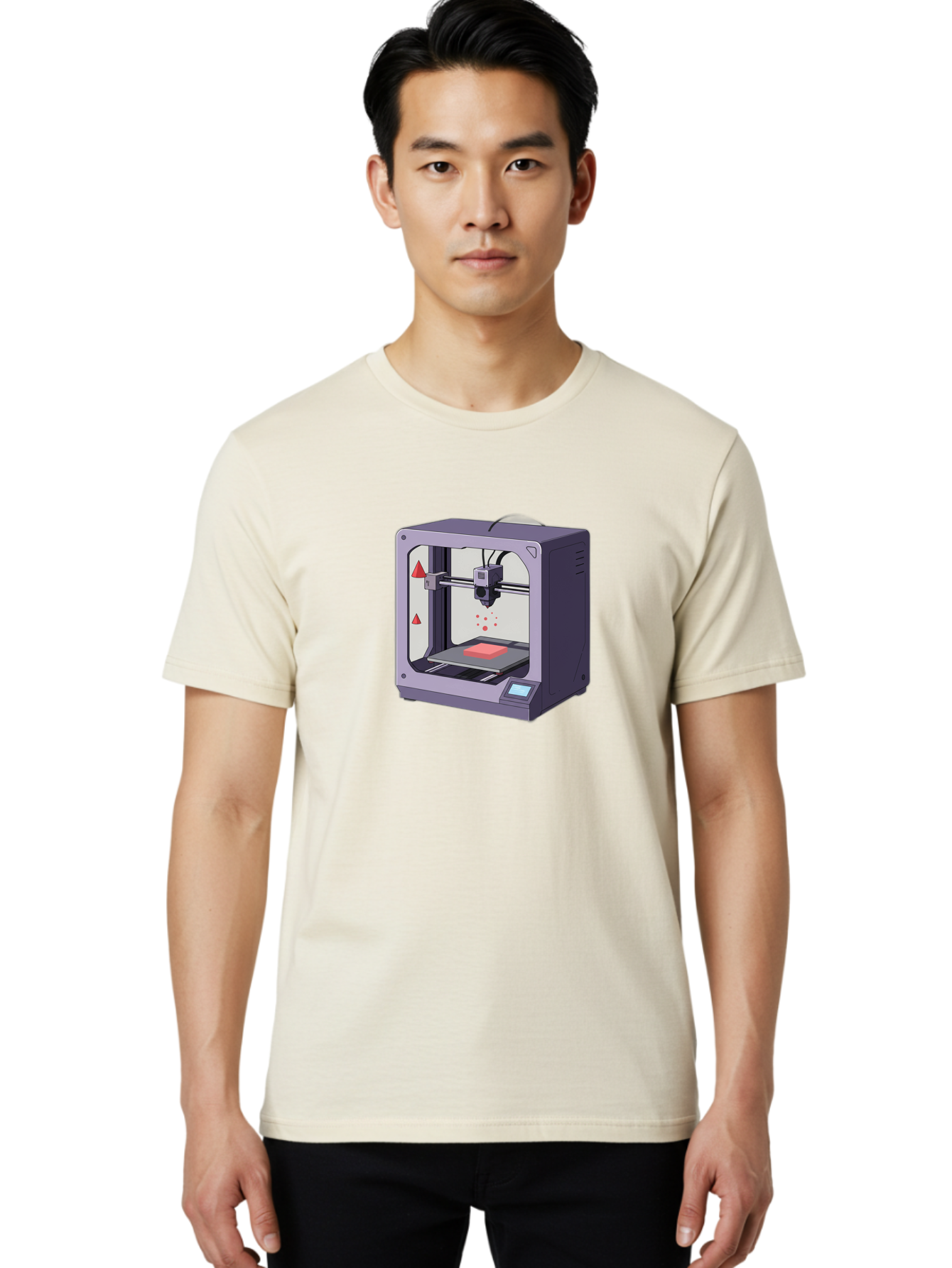 3D-Printer-6 Men'S Graphic Tee, 100% Cotton, Comfortable Casual Summer Wear, Machine Washable, 3D Printing Technology, Additive Manufacturing, Digital Fabrication, Rapid Prototyping, Printing Process, Red Material, Printer Nozzle, Baa040 4