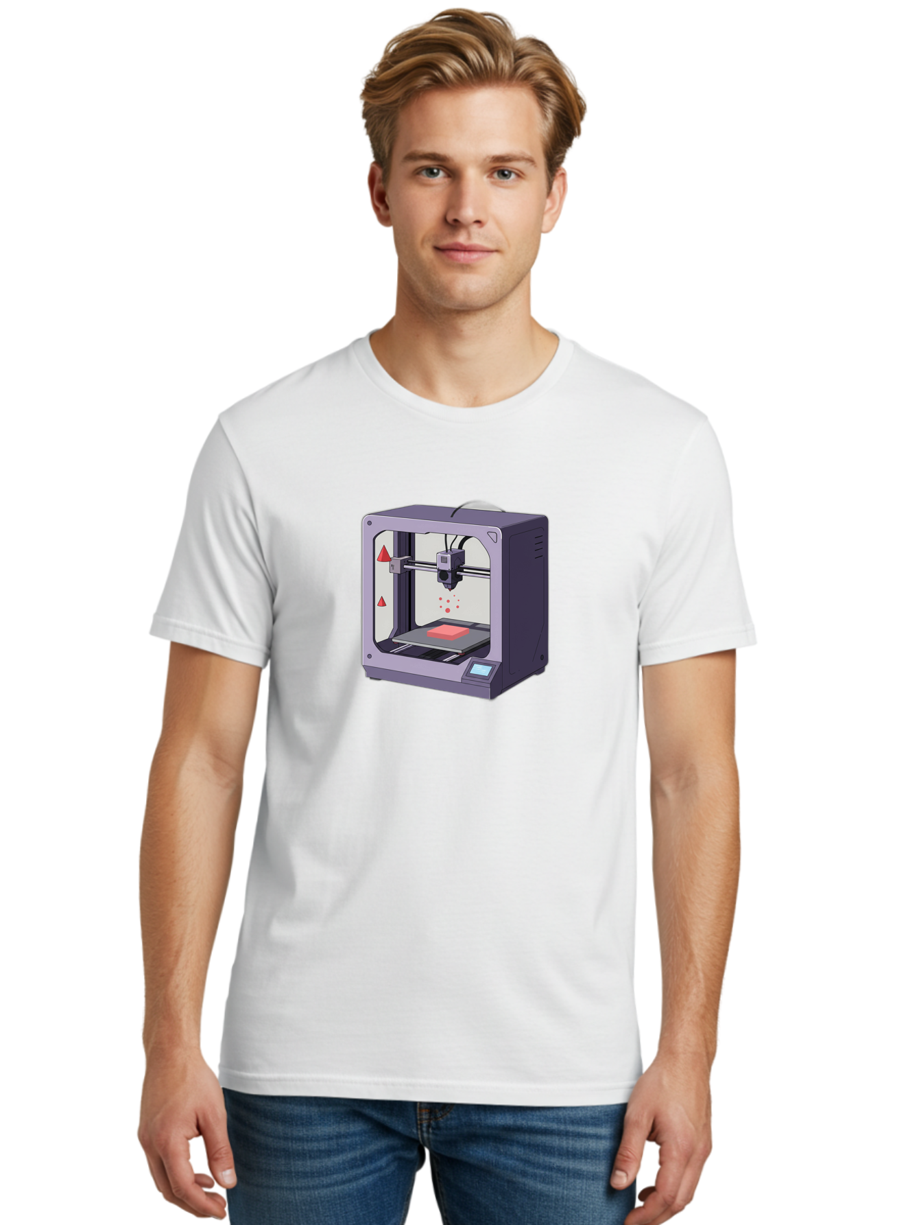 3D-Printer-6 Men'S Graphic Tee, 100% Cotton, Comfortable Casual Summer Wear, Machine Washable, 3D Printing Technology, Additive Manufacturing, Digital Fabrication, Rapid Prototyping, Printing Process, Red Material, Printer Nozzle, Baa040 8