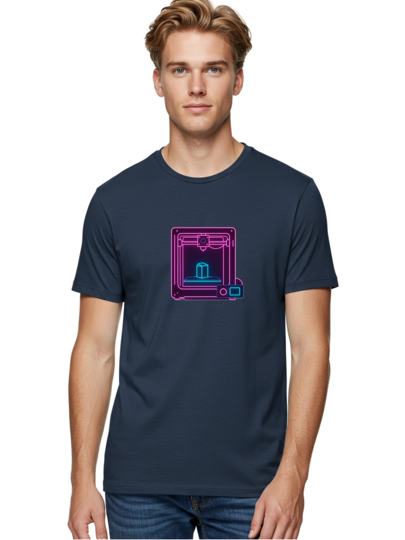 3D-Printer-8 Men'S Graphic Tee, 100% Cotton, Comfortable Casual Summer Wear, Machine Washable, 3D Printing Technology, Additive Manufacturing, Futuristic Design, Neon Lights, Digital Fabrication, Prototype Development, Innovative Product, Baa042 28