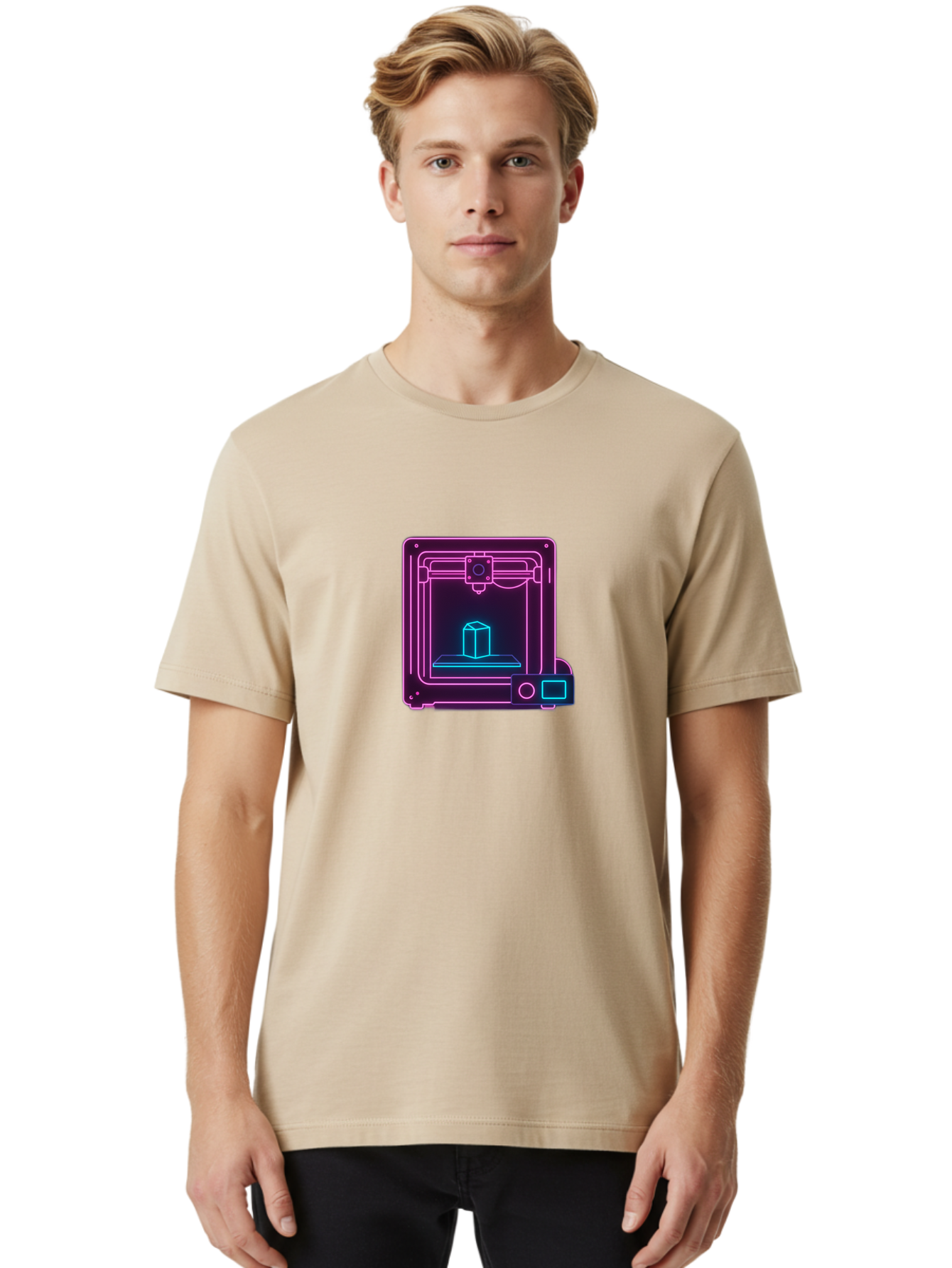 3D-Printer-8 Men'S Graphic Tee, 100% Cotton, Comfortable Casual Summer Wear, Machine Washable, 3D Printing Technology, Additive Manufacturing, Futuristic Design, Neon Lights, Digital Fabrication, Prototype Development, Innovative Product, Baa042 30