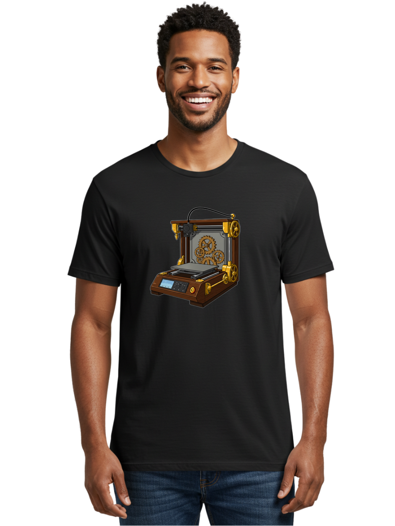 3D-Printer-9 Men'S Graphic Tee, 100% Cotton, Comfortable Casual Summer Wear, Machine Washable, Steampunk 3D Printer, Industrial Machinery, Mechanical Gears, Digital Display, Innovative Technology, Futuristic Design, Mechanical Engineering, Baa043 28