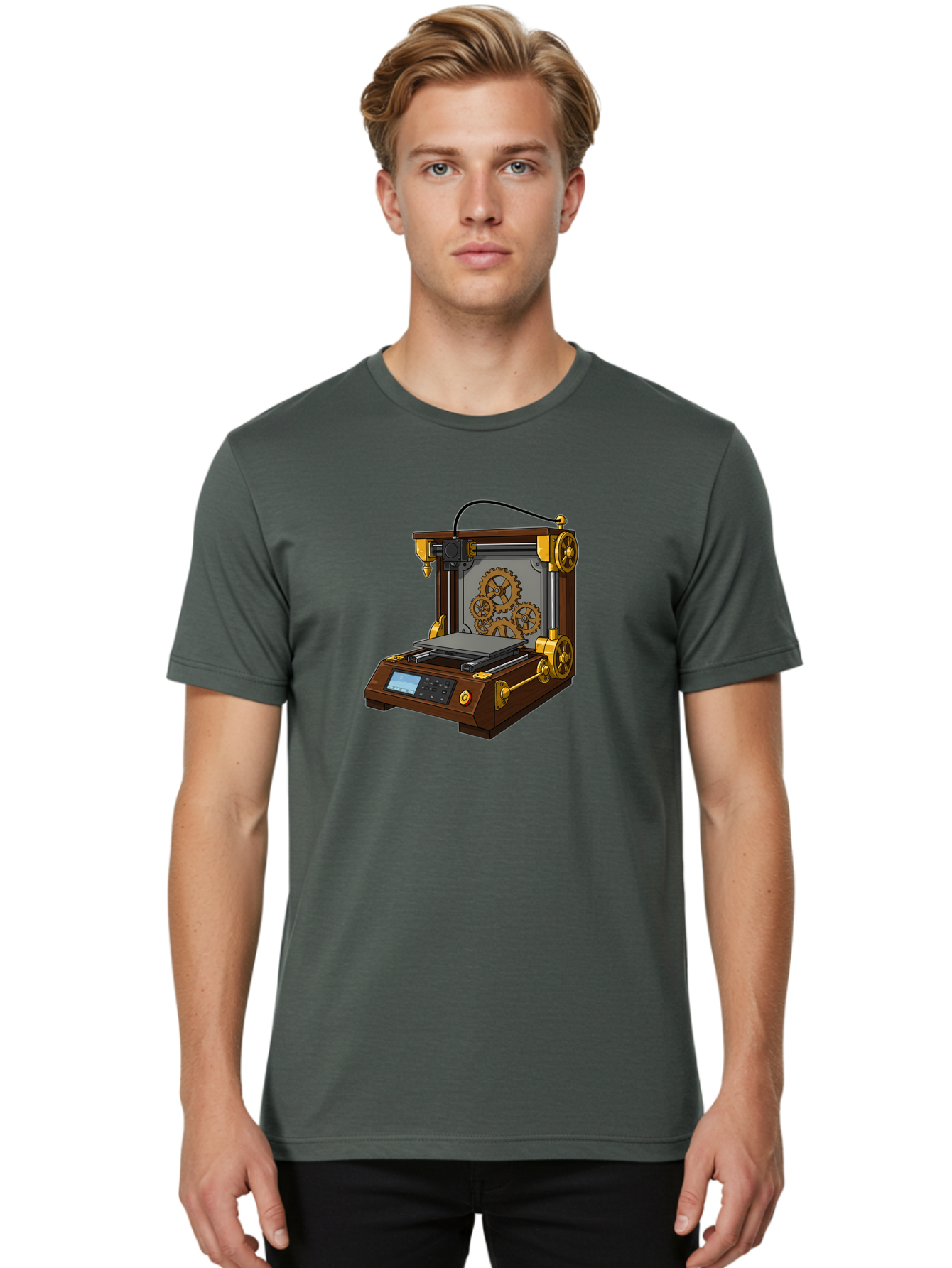 3D-Printer-9 Men'S Graphic Tee, 100% Cotton, Comfortable Casual Summer Wear, Machine Washable, Steampunk 3D Printer, Industrial Machinery, Mechanical Gears, Digital Display, Innovative Technology, Futuristic Design, Mechanical Engineering, Baa043 12