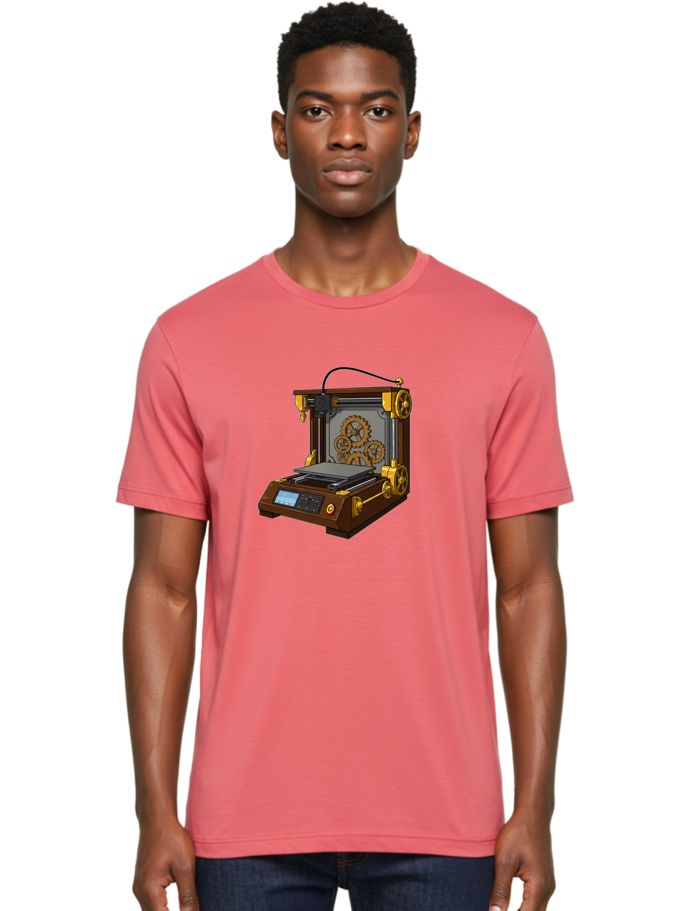 3D-Printer-9 Men'S Graphic Tee, 100% Cotton, Comfortable Casual Summer Wear, Machine Washable, Steampunk 3D Printer, Industrial Machinery, Mechanical Gears, Digital Display, Innovative Technology, Futuristic Design, Mechanical Engineering, Baa043 16