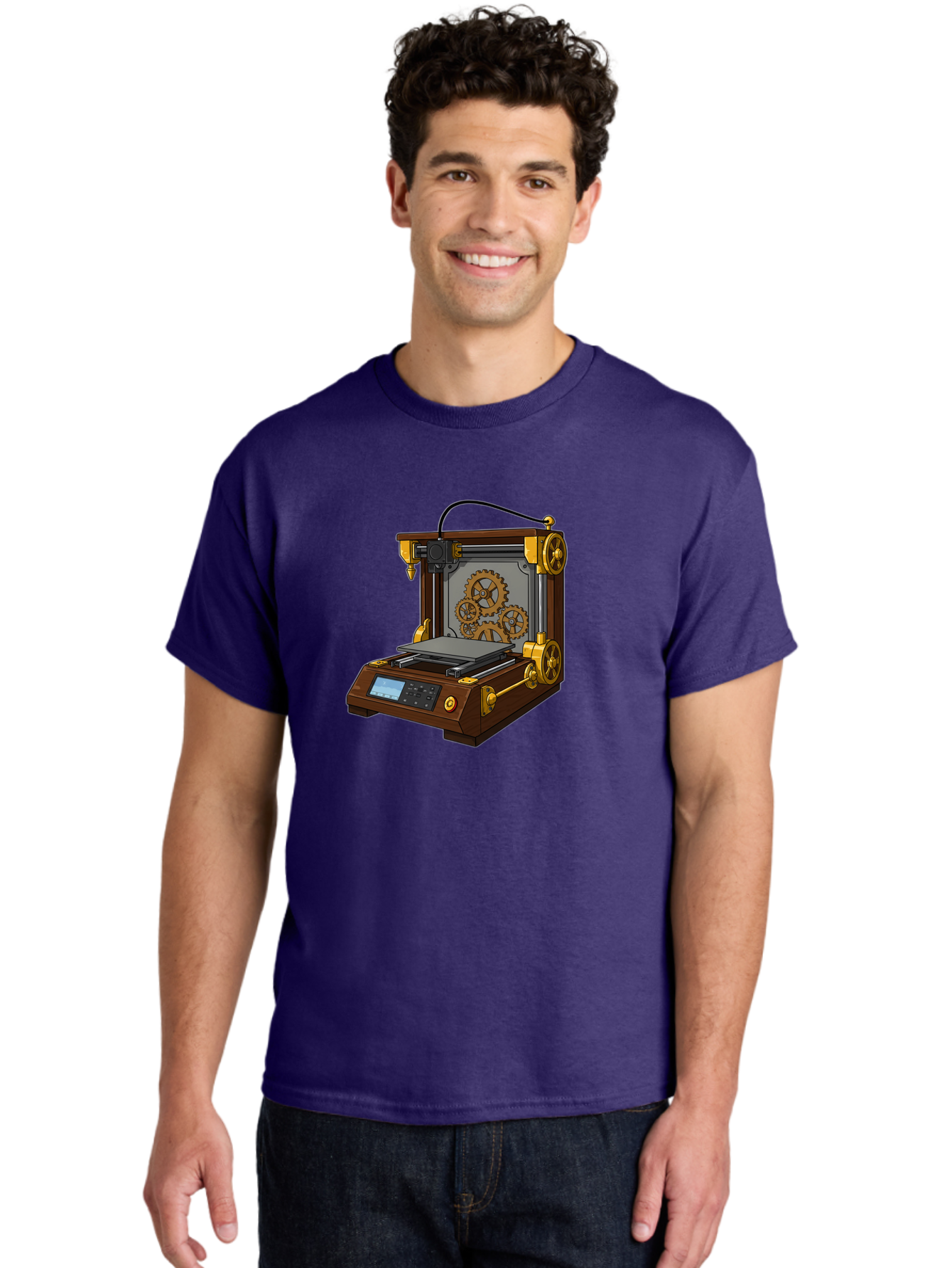 3D-Printer-9 Men'S Graphic Tee, 100% Cotton, Comfortable Casual Summer Wear, Machine Washable, Steampunk 3D Printer, Industrial Machinery, Mechanical Gears, Digital Display, Innovative Technology, Futuristic Design, Mechanical Engineering, Baa043 22