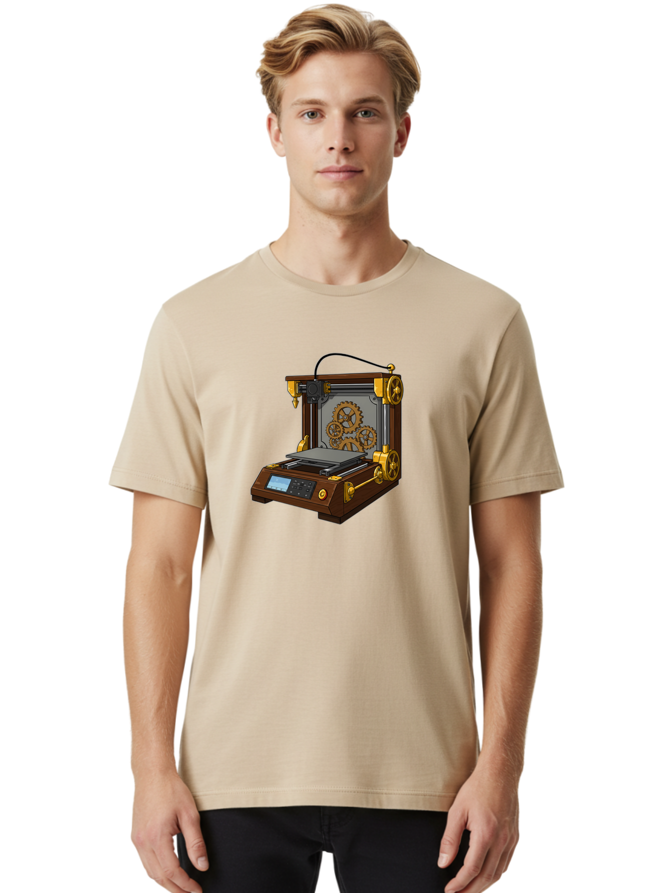 3D-Printer-9 Men'S Graphic Tee, 100% Cotton, Comfortable Casual Summer Wear, Machine Washable, Steampunk 3D Printer, Industrial Machinery, Mechanical Gears, Digital Display, Innovative Technology, Futuristic Design, Mechanical Engineering, Baa043 30
